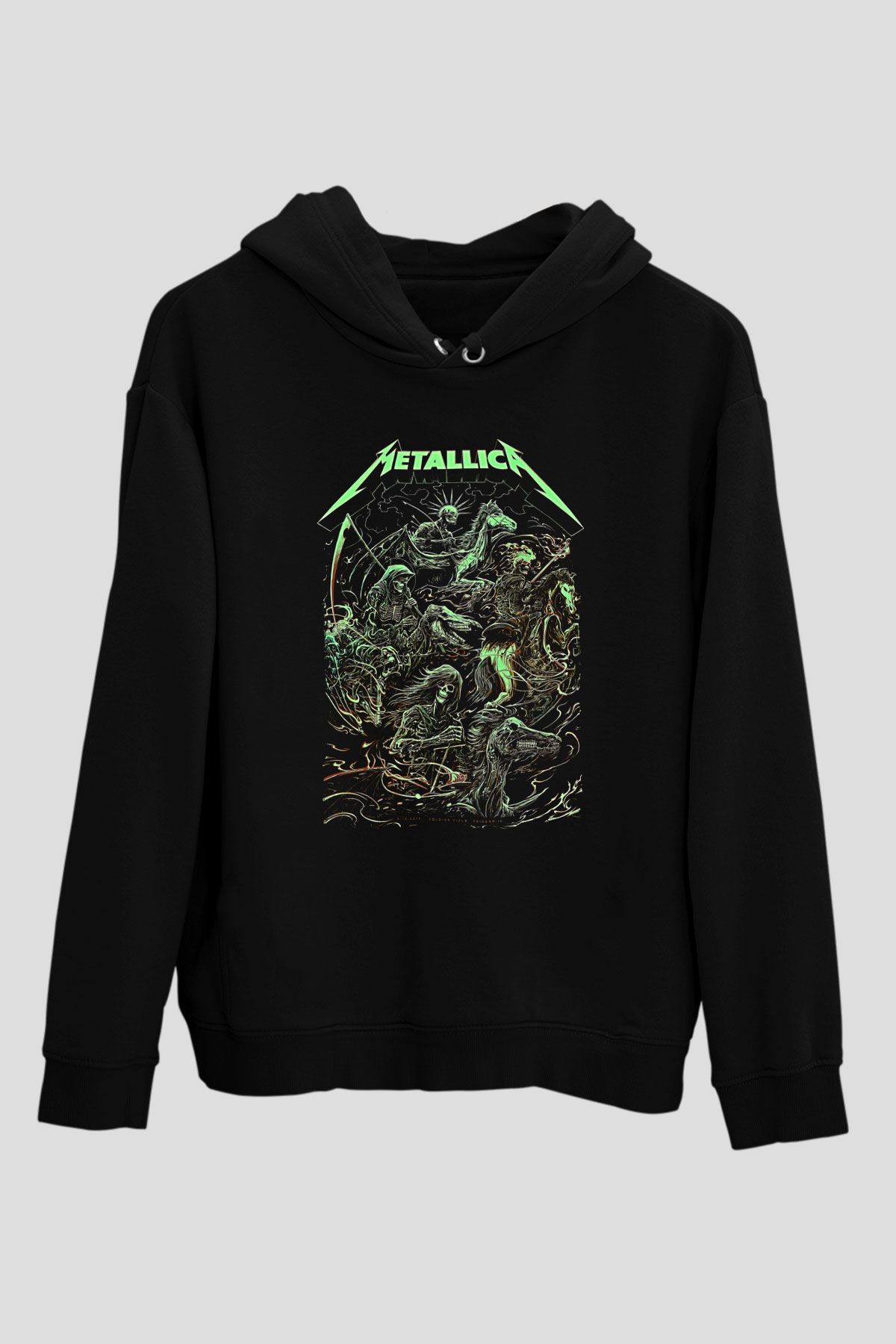 Metallica Baskılı Unisex Siyah Kapüşonlu Sweatshirt