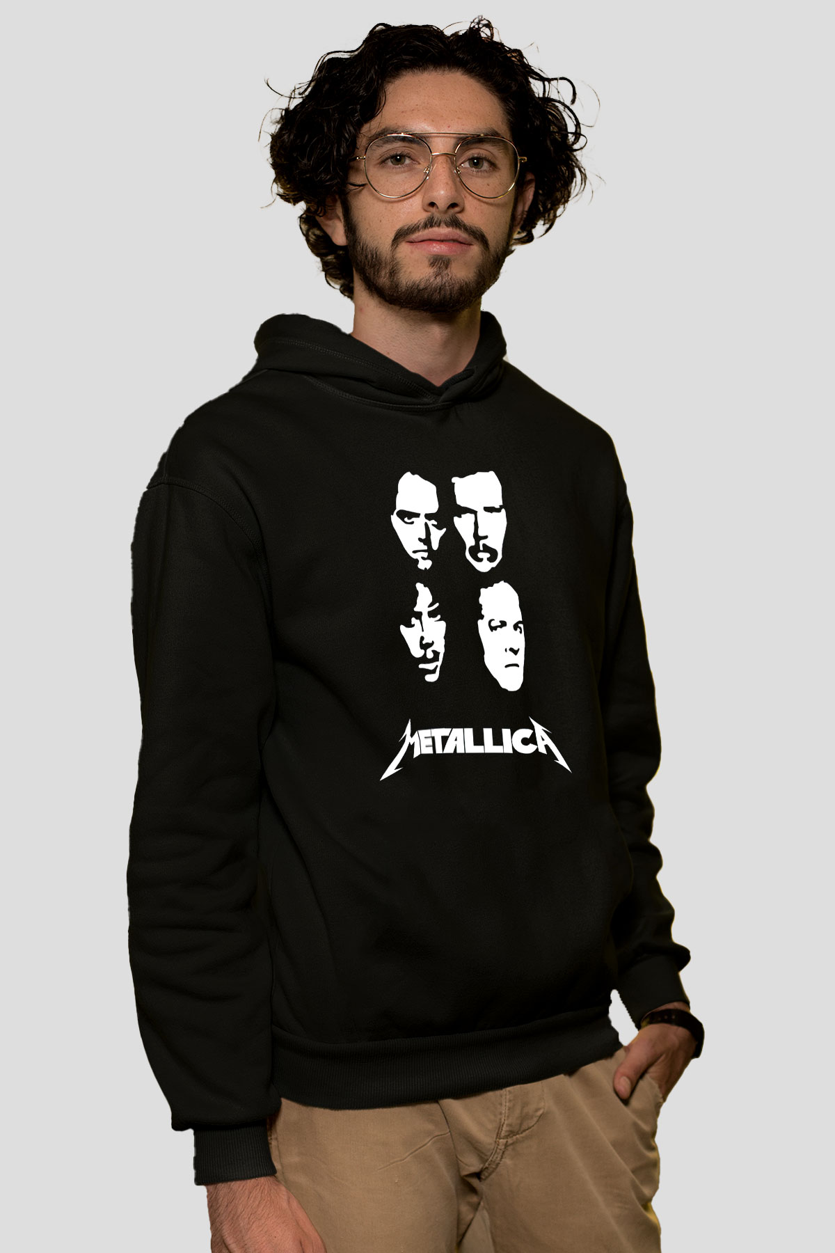 Metallica Baskılı Unisex Siyah Kapüşonlu Sweatshirt