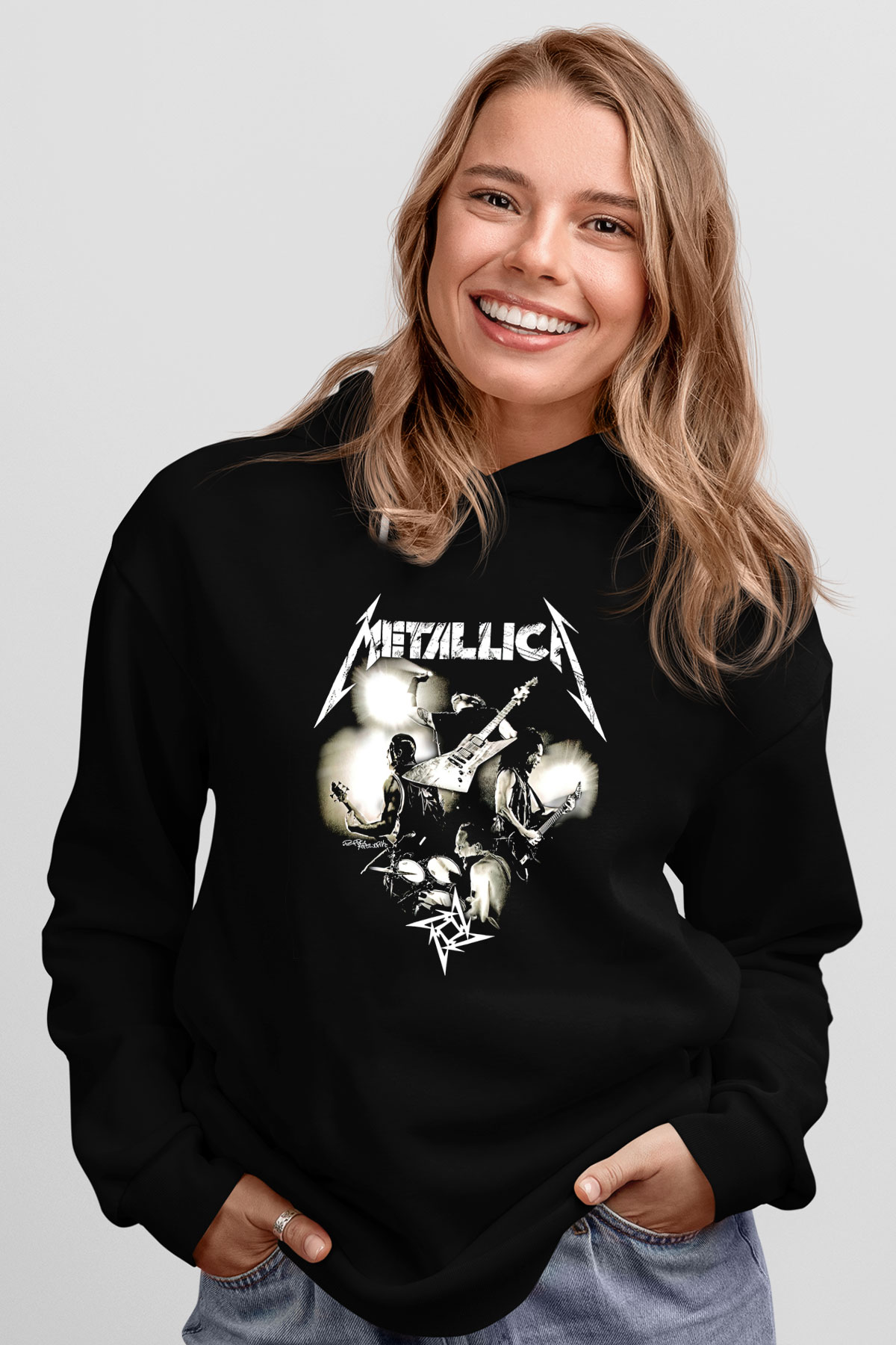 Metallica Baskılı Unisex Siyah Kapüşonlu Sweatshirt