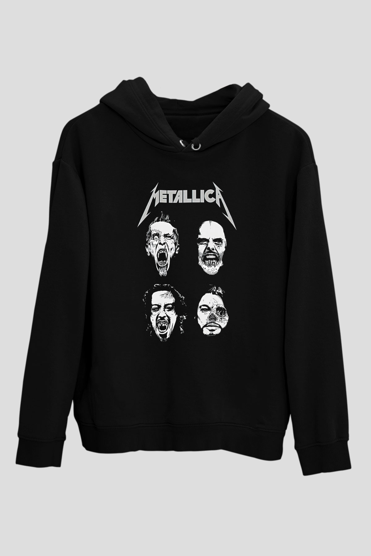 Metallica Baskılı Unisex Siyah Kapüşonlu Sweatshirt