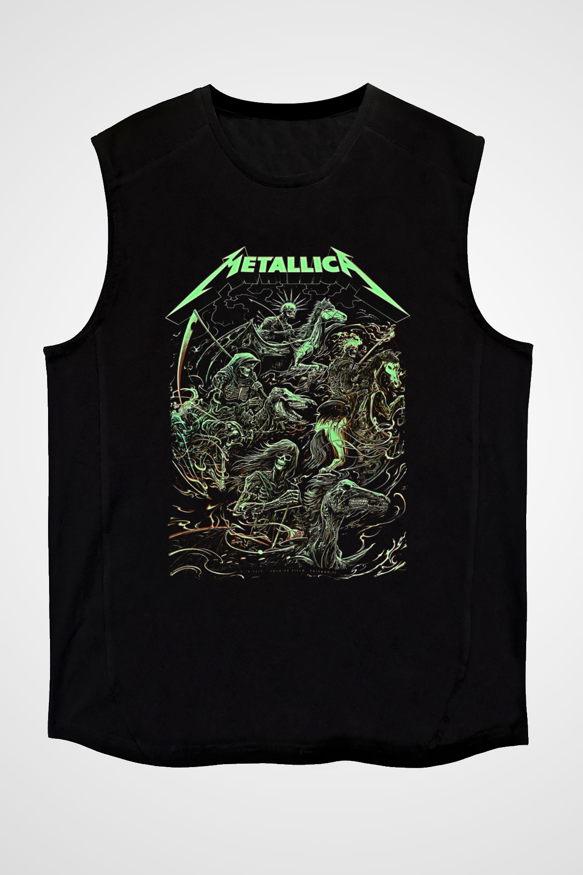 Metallica Baskılı Unisex Siyah Kolsuz Tişört - Tshirt
