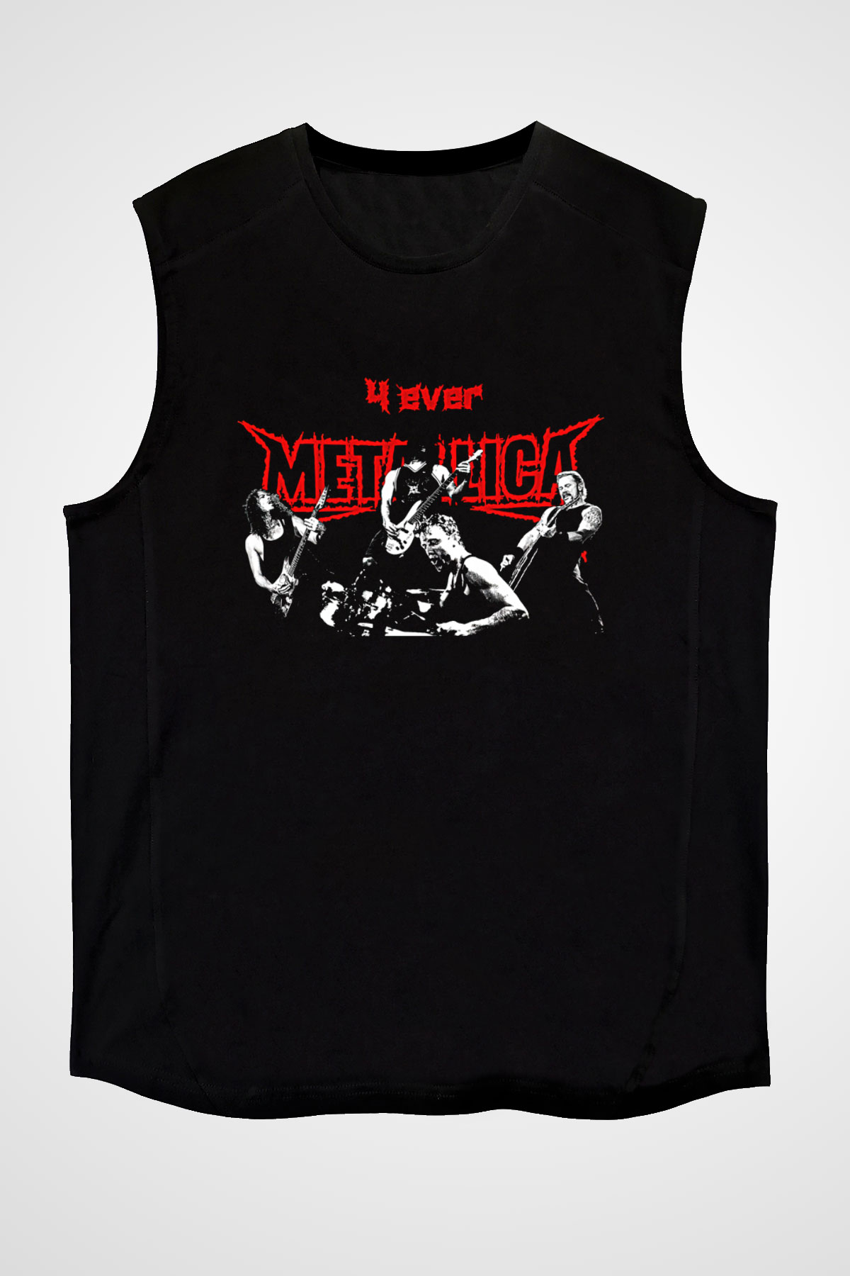 Metallica Baskılı Unisex Siyah Kolsuz Tişört - Tshirt