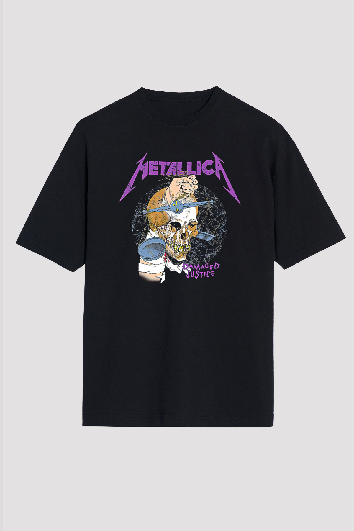 Metallica Baskılı Unisex Siyah Oversize Tişört - Tshirt