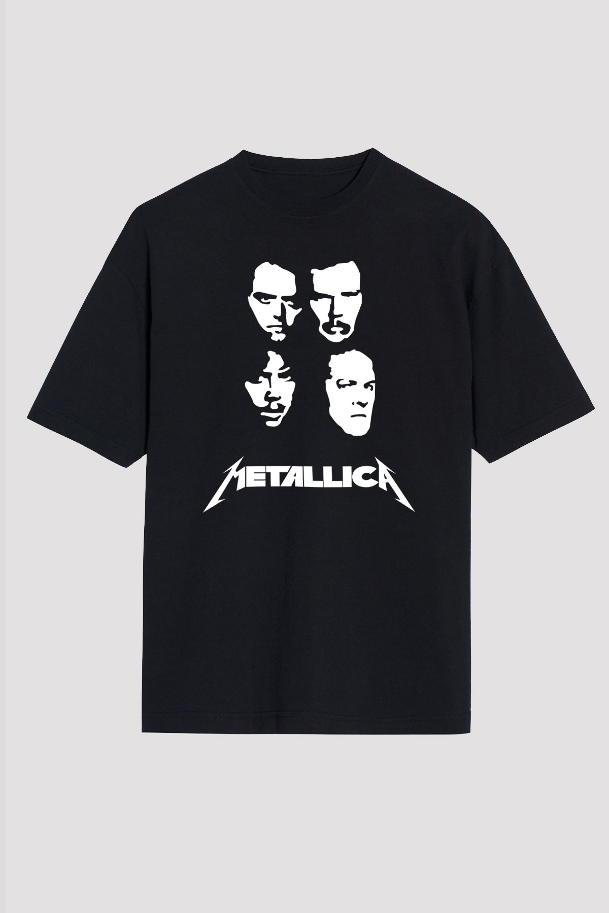 Metallica Baskılı Unisex Siyah Oversize Tişört - Tshirt