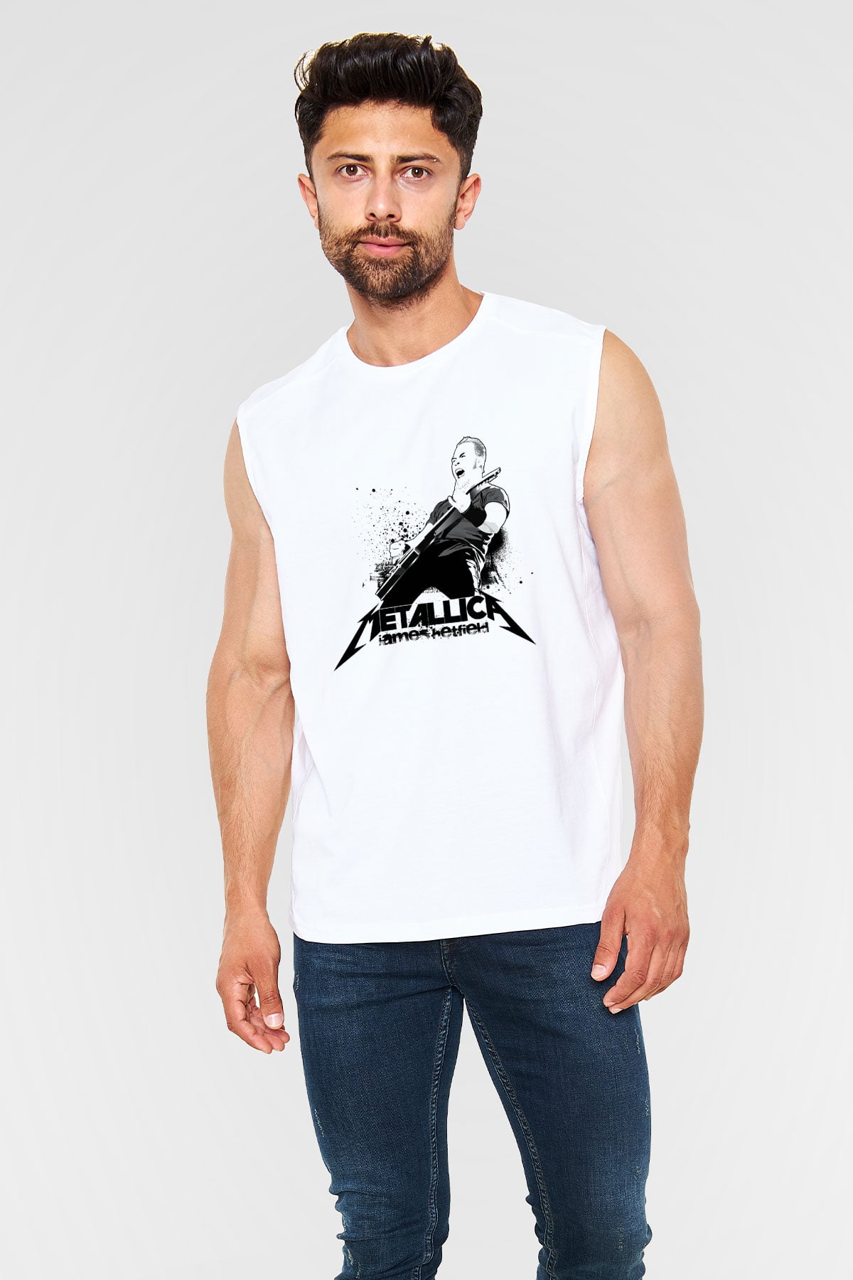 Metallica Beyaz Unisex Kolsuz Tişört