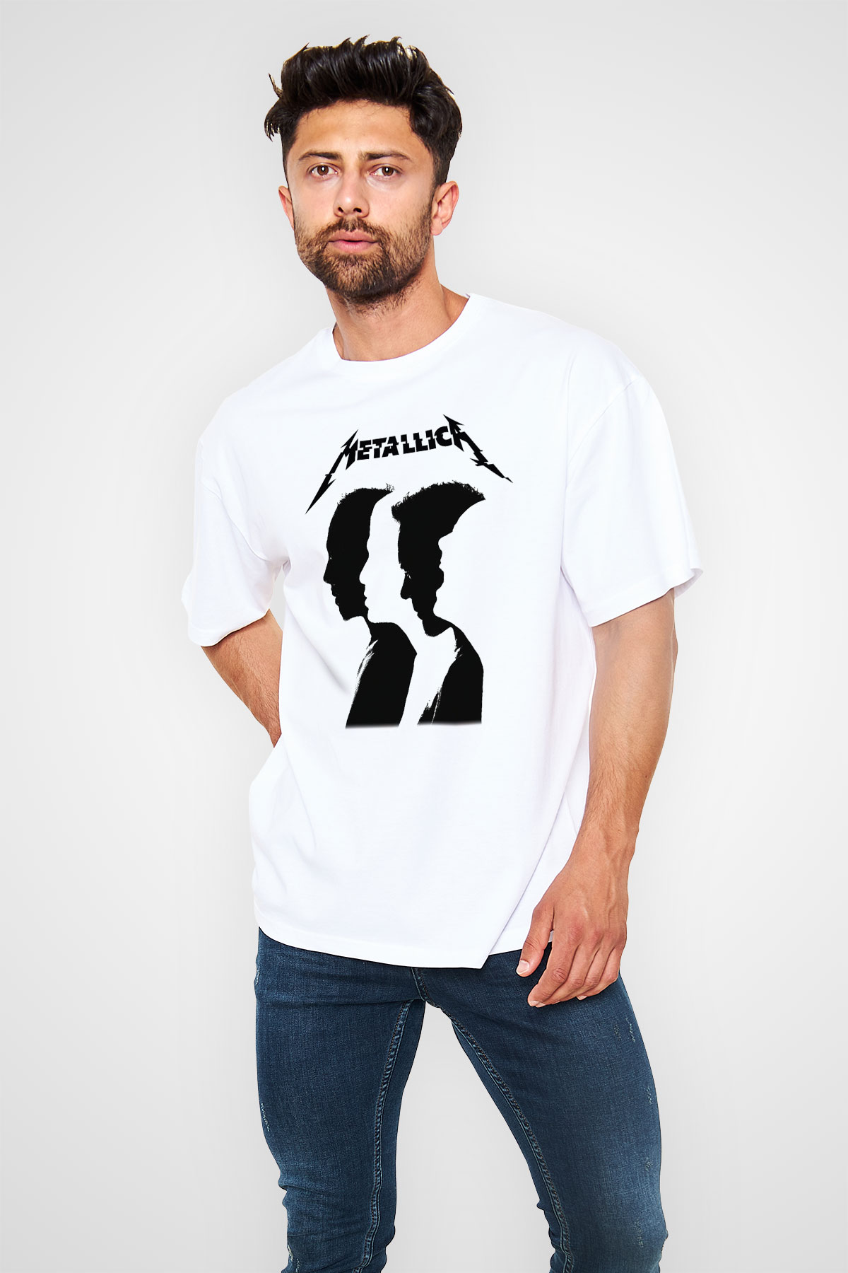 Metallica Beyaz Unisex Oversize Tişört T-Shirt