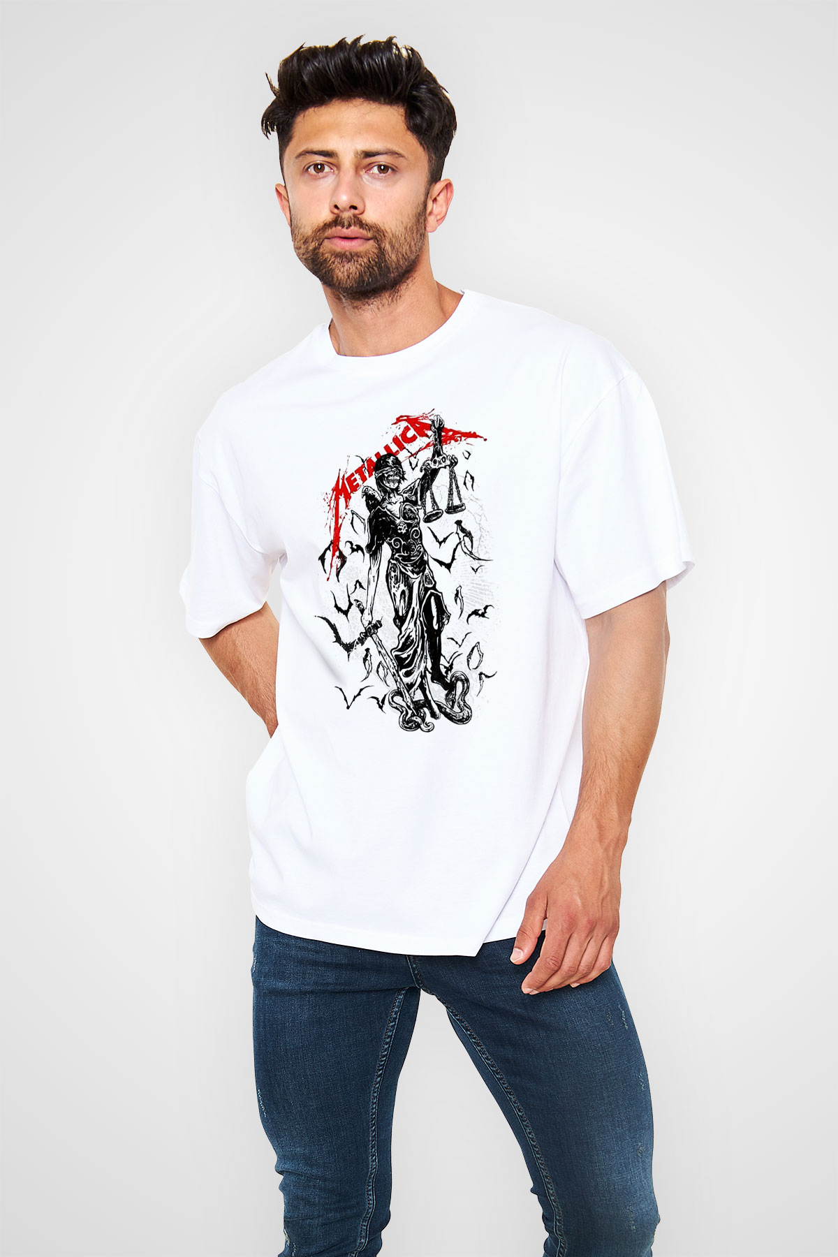 Metallica Beyaz Unisex Oversize Tişört T-Shirt
