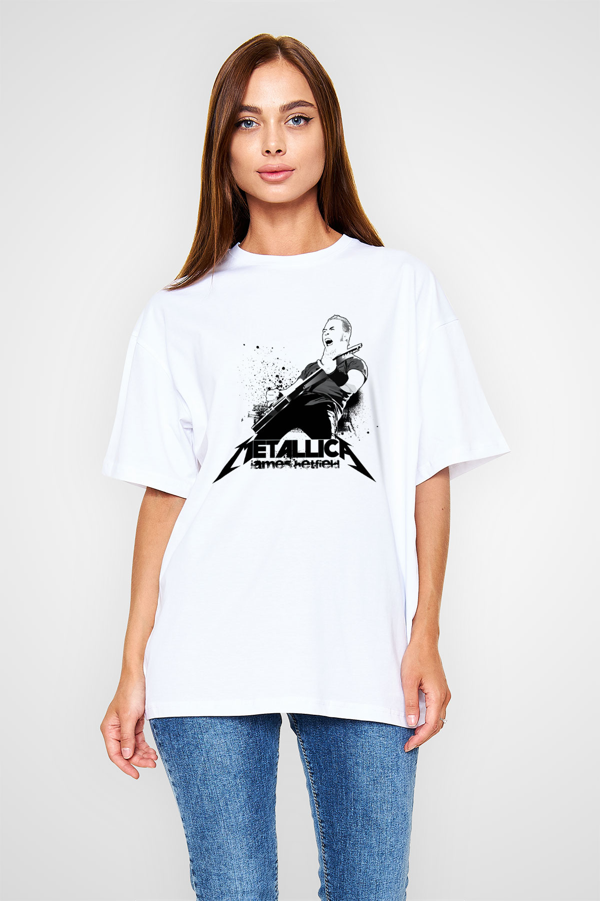 Metallica Beyaz Unisex Oversize Tişört T-Shirt