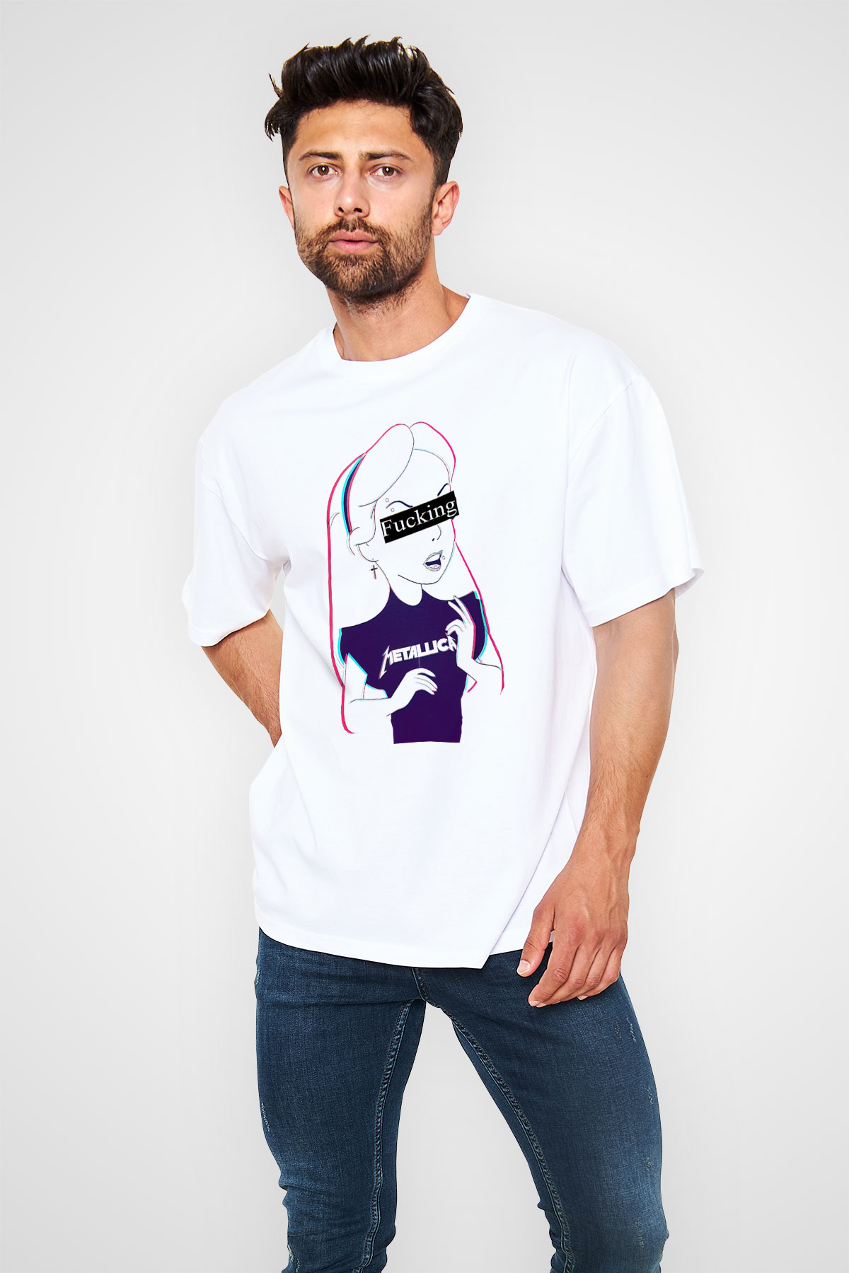 Metallica Beyaz Unisex Oversize Tişört T-Shirt