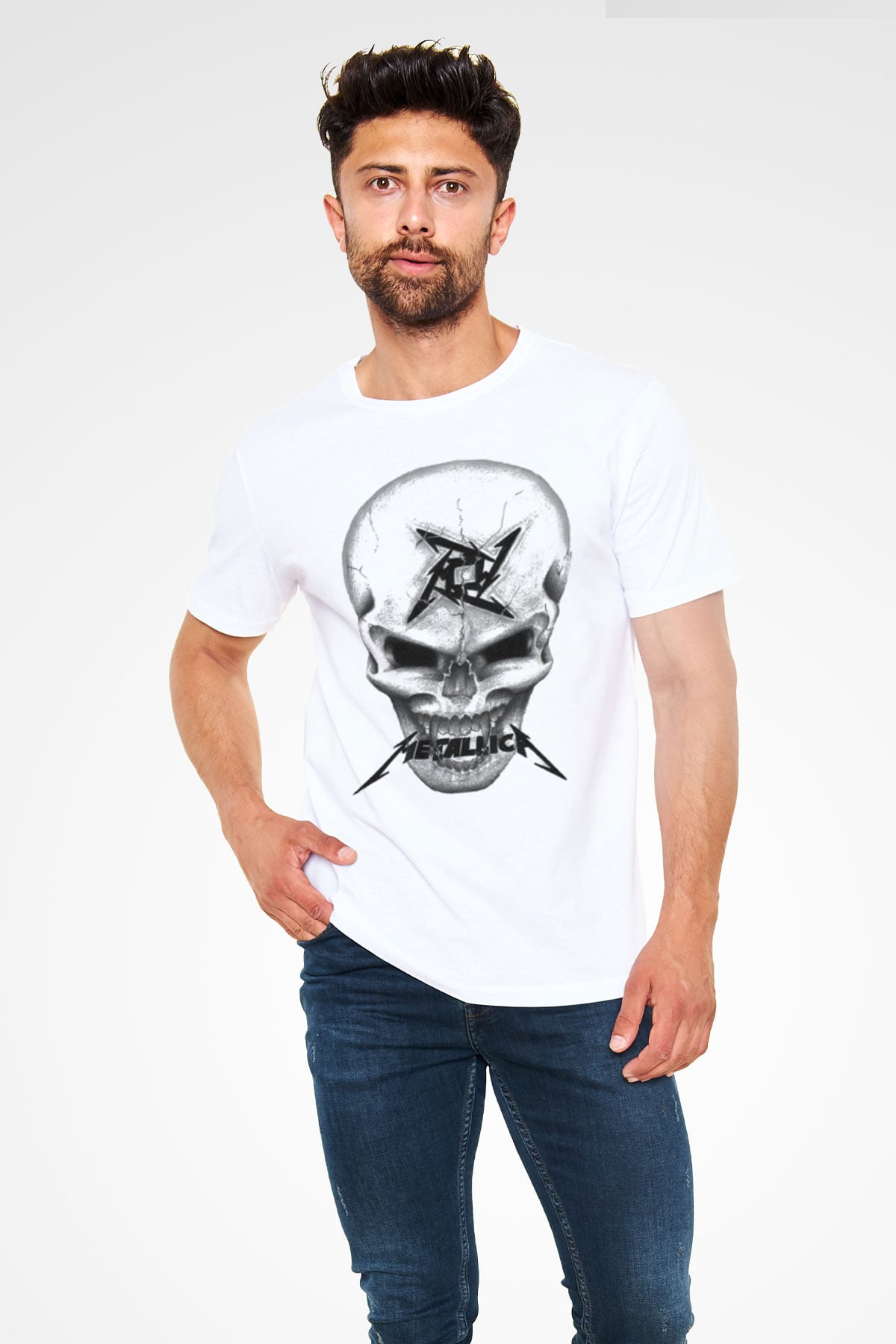 Metallica Beyaz Unisex Tişört T-Shirt - TişörtFabrikası