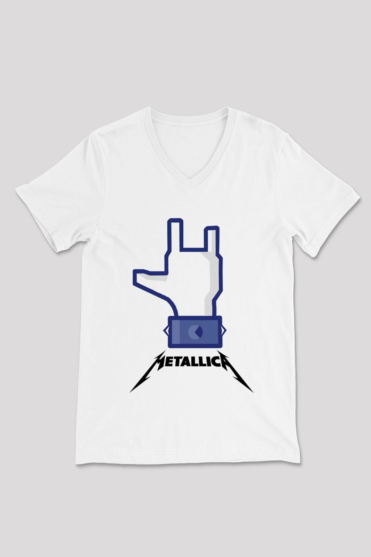 Metallica Beyaz Unisex V Yaka Tişört T-Shirt