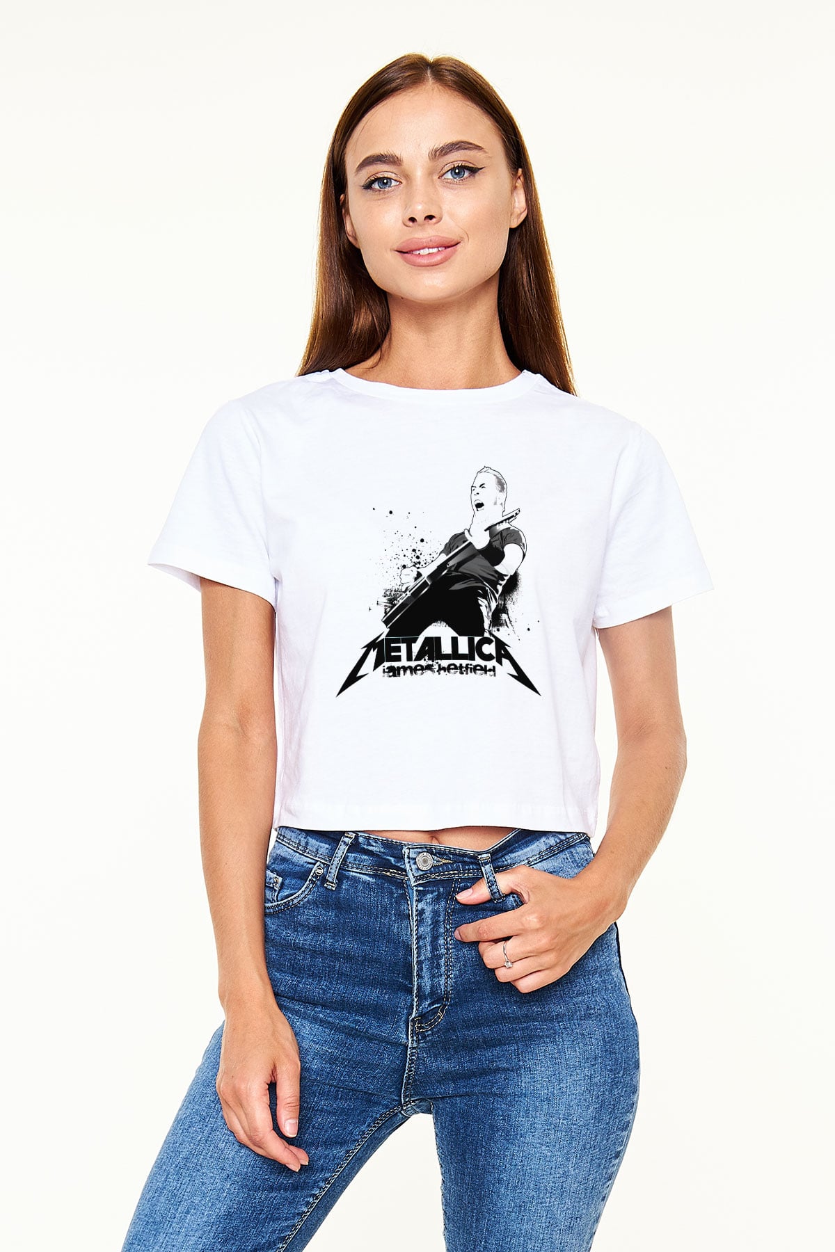Metallica James Hetfield Beyaz Croptop Tişört