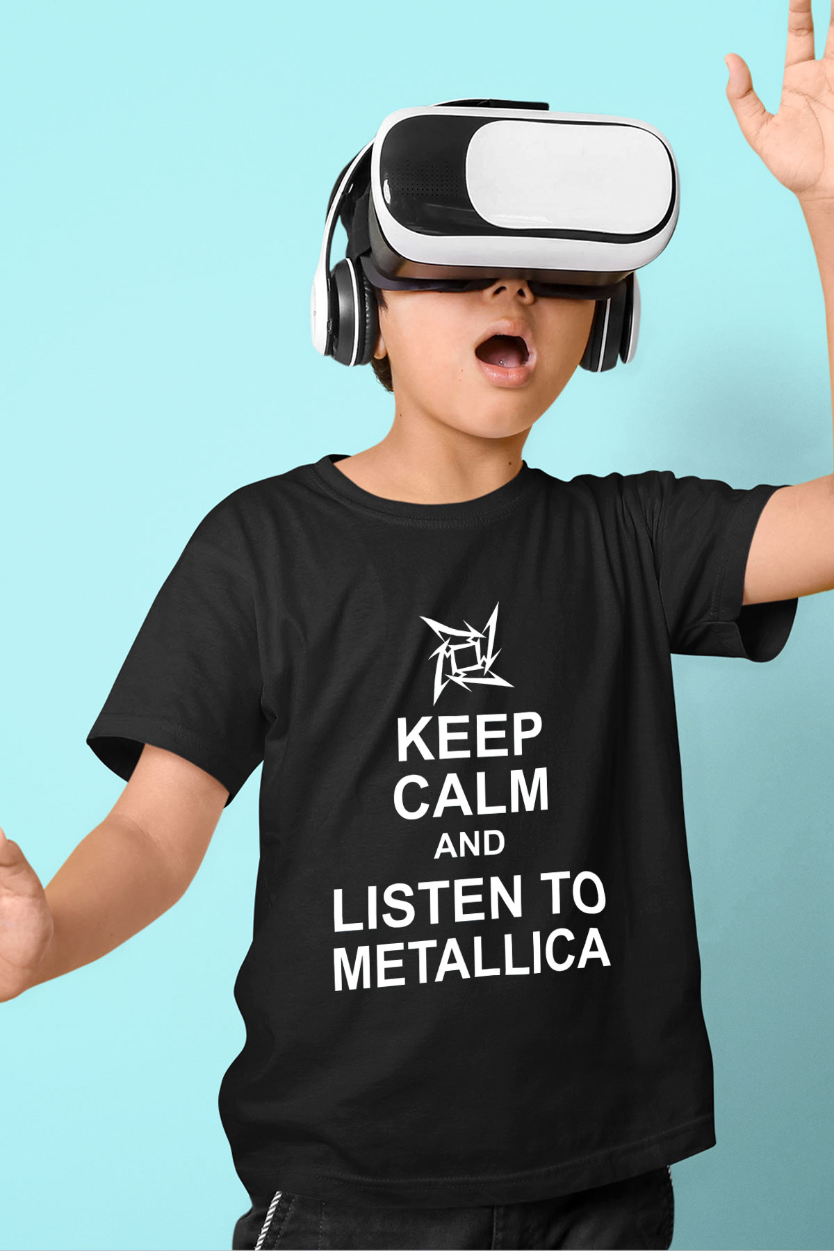Metallica Keep Calm And Listen To Metallica Baskılı Siyah Unisex Çocuk Tişört