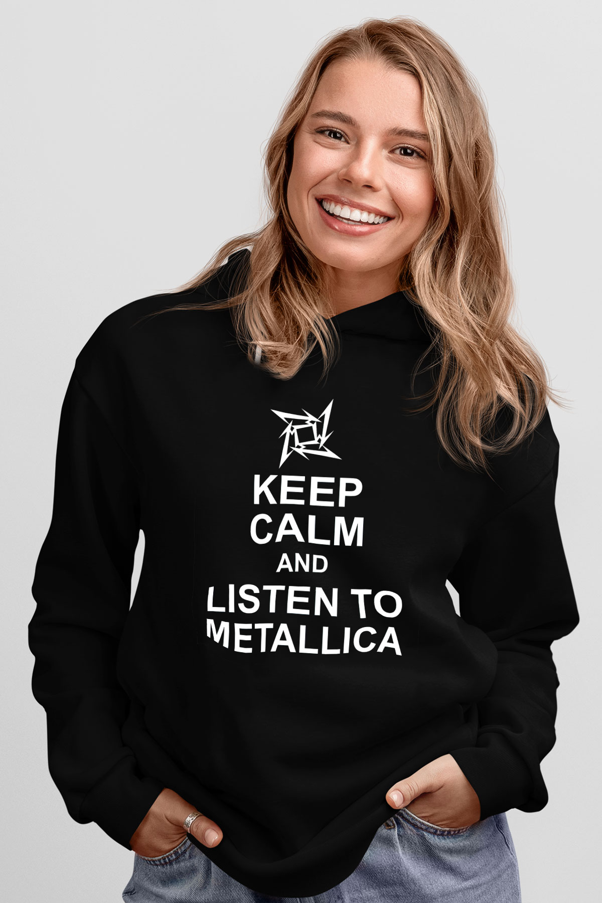 Metallica Keep Calm And Listen To Metallica Siyah Unisex Hoodie