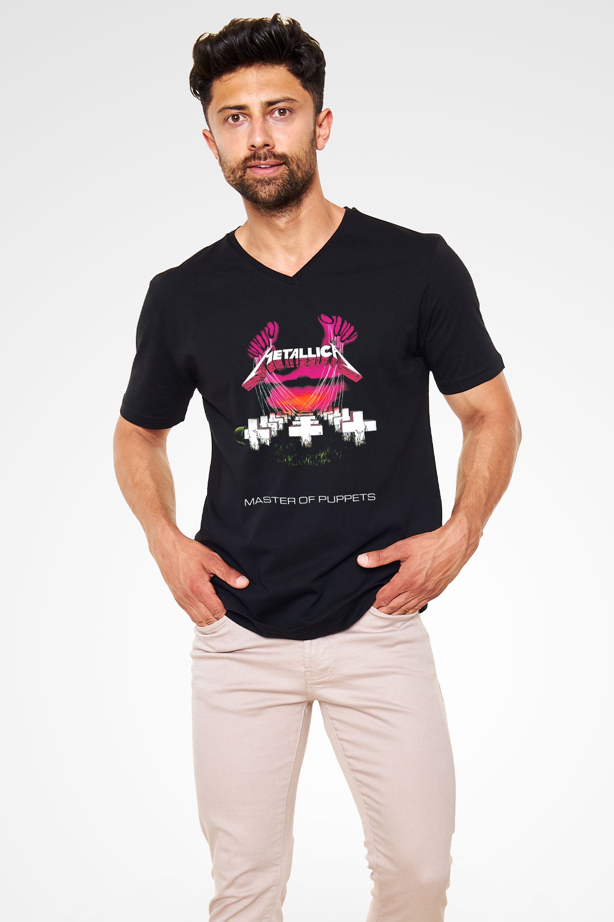 Metallica Master Of Puppets Siyah Unisex V Yaka Tişört T-Shirt