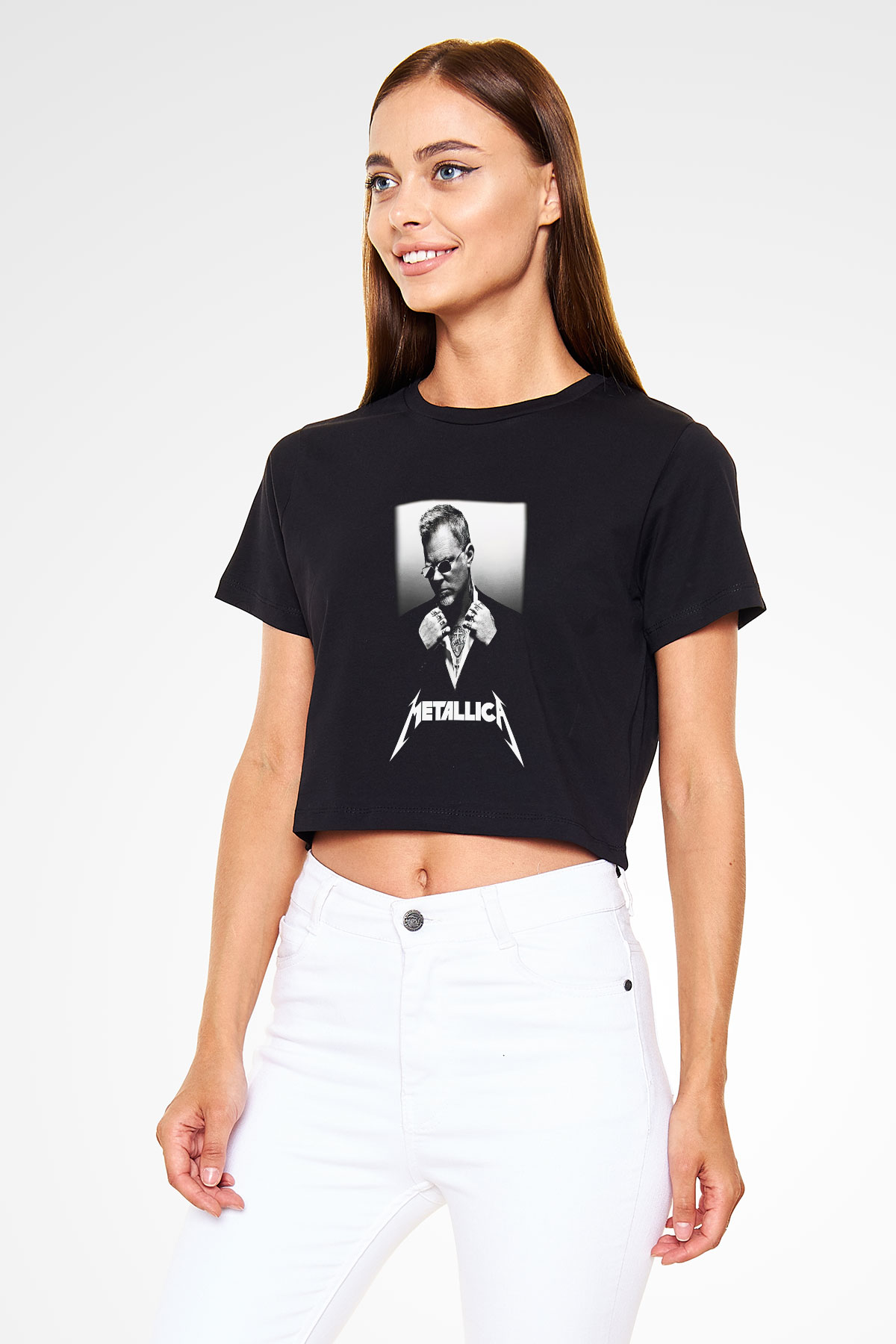 Metallica Siyah Crop Top Tişört