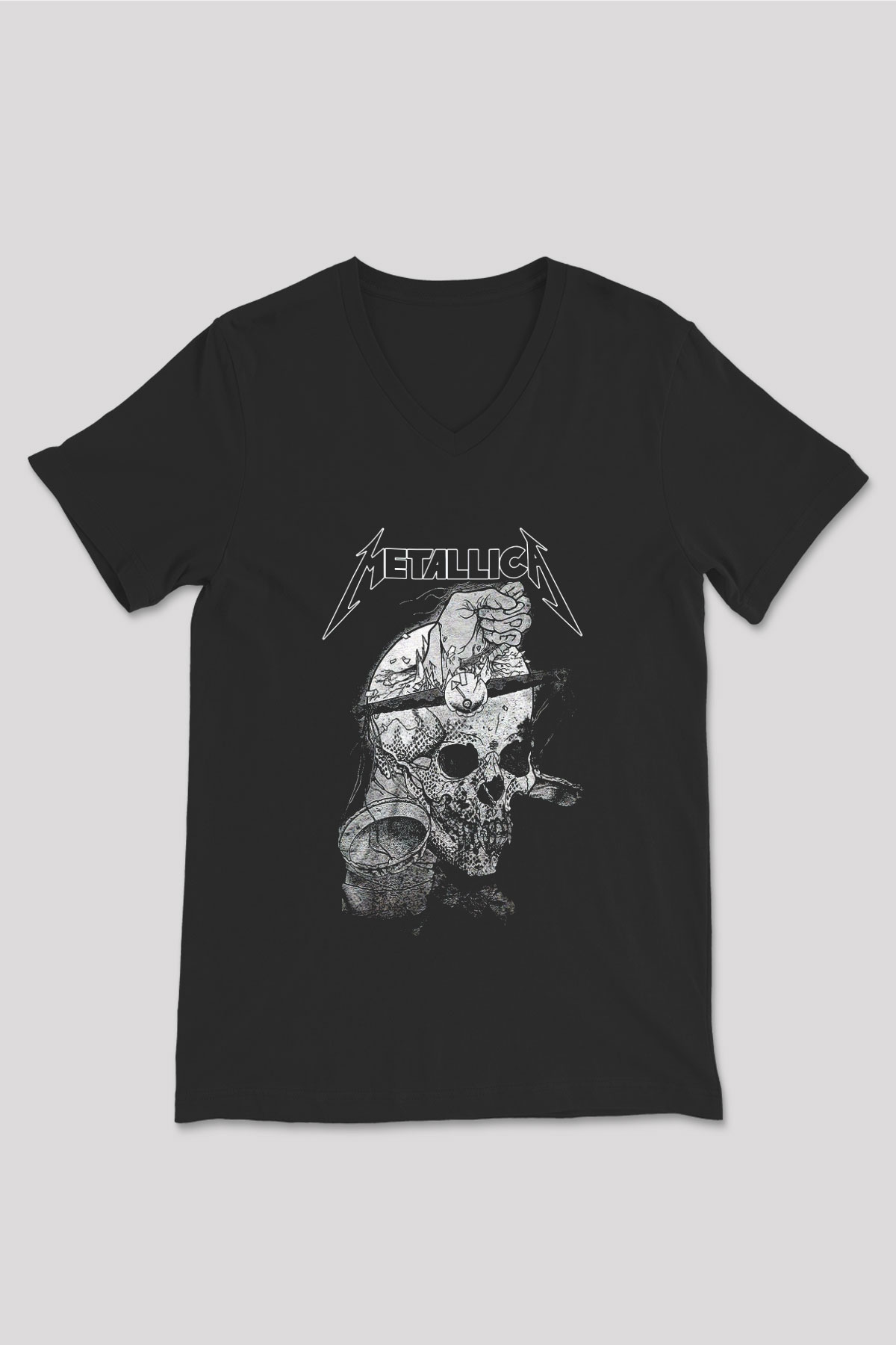 Metallica Siyah Unisex V Yaka Tişört T-Shirt