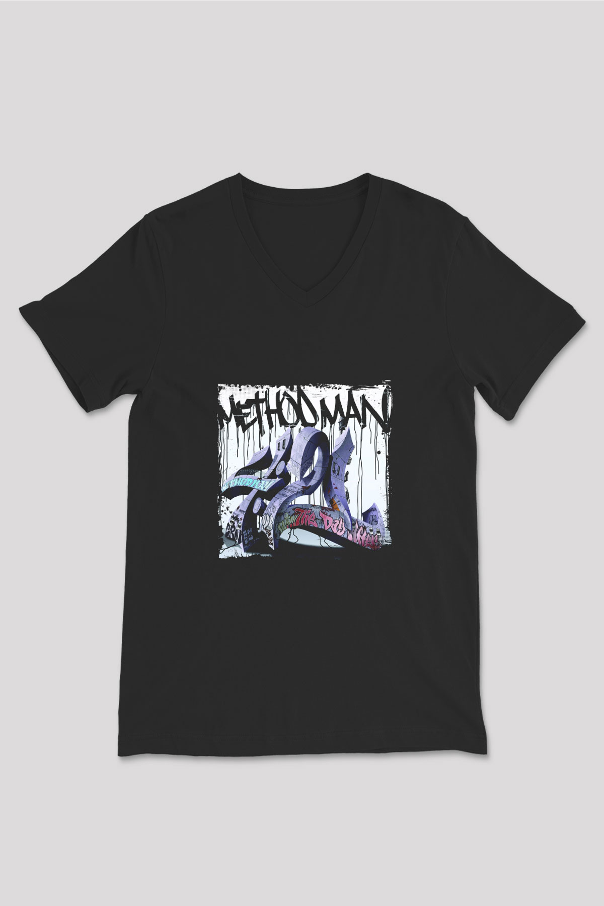 Method Man Baskılı Unisex Siyah V Yaka Tişört