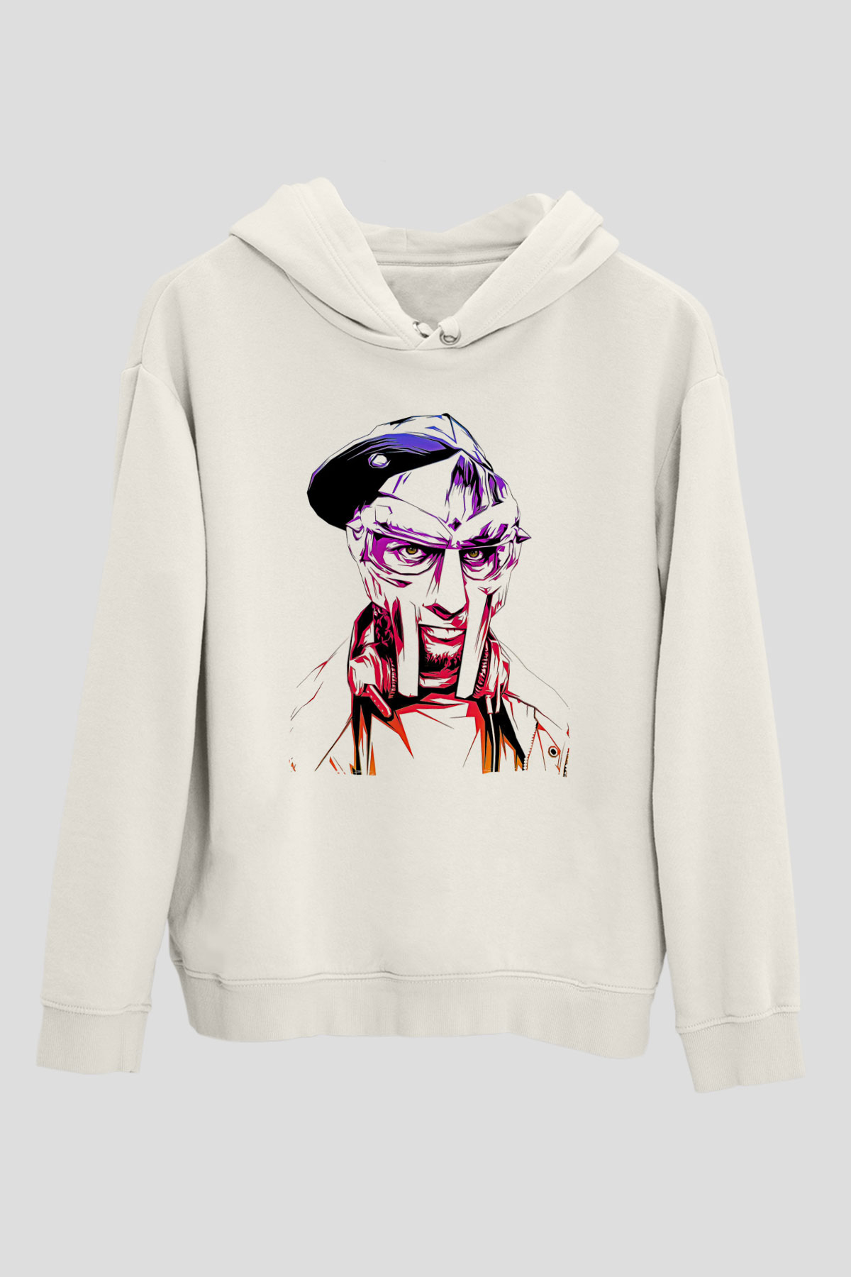 Mf Doom Baskılı Beyaz Unisex Kapüşonlu Sweatshirt