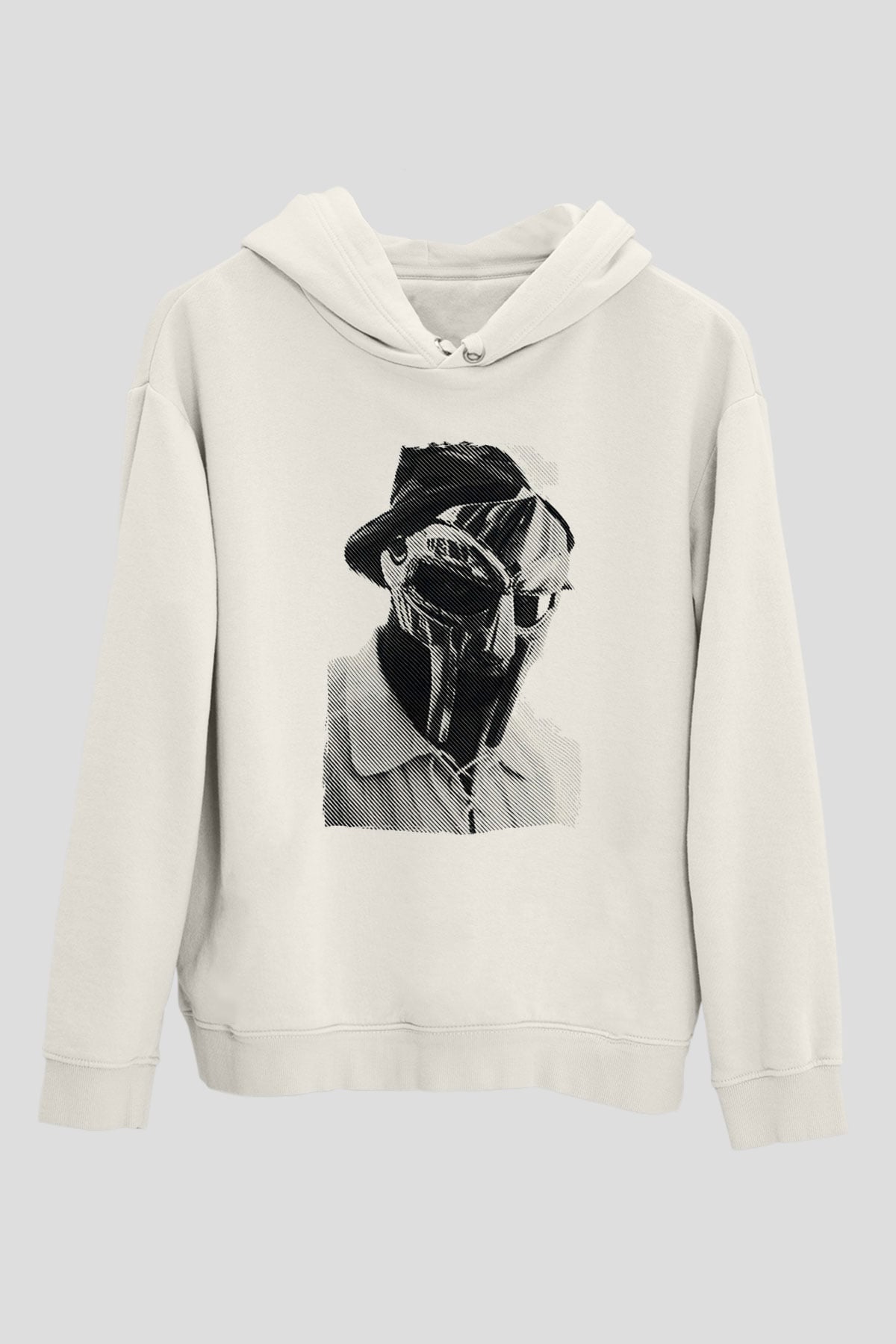 Mf Doom Baskılı Beyaz Unisex Kapüşonlu Sweatshirt