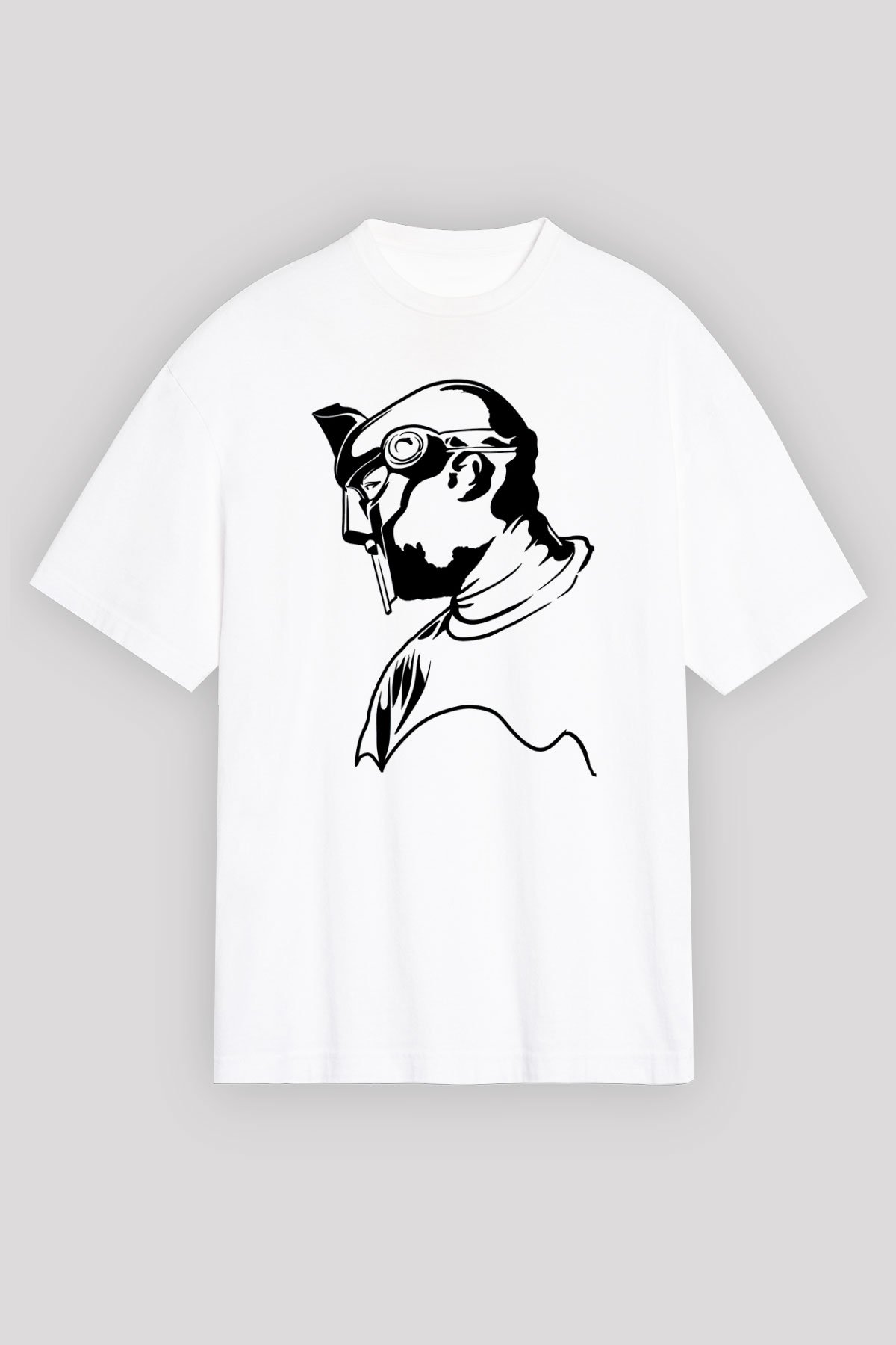 Mf Doom Baskılı Beyaz Unisex Oversize Tişört - Tshirt
