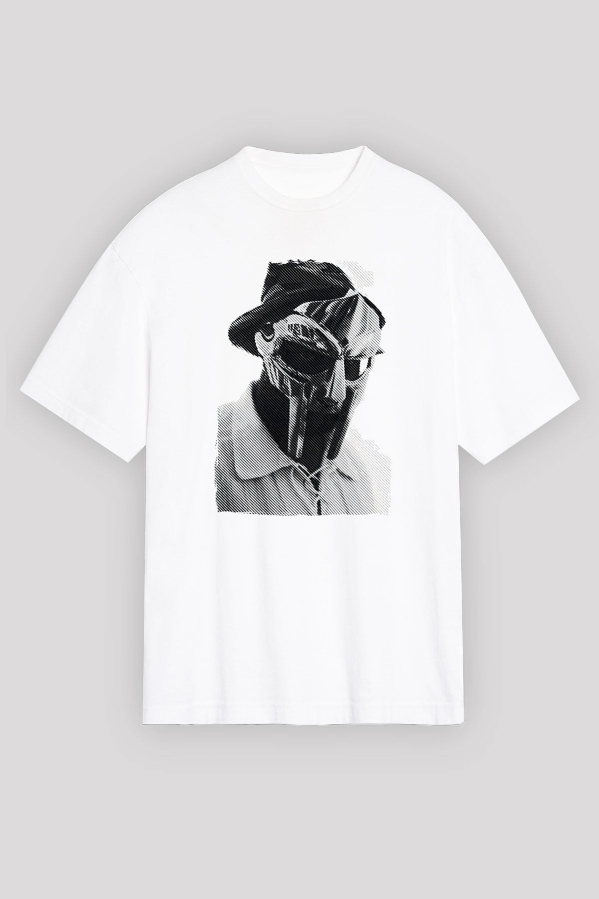 Mf Doom Baskılı Beyaz Unisex Oversize Tişört - Tshirt