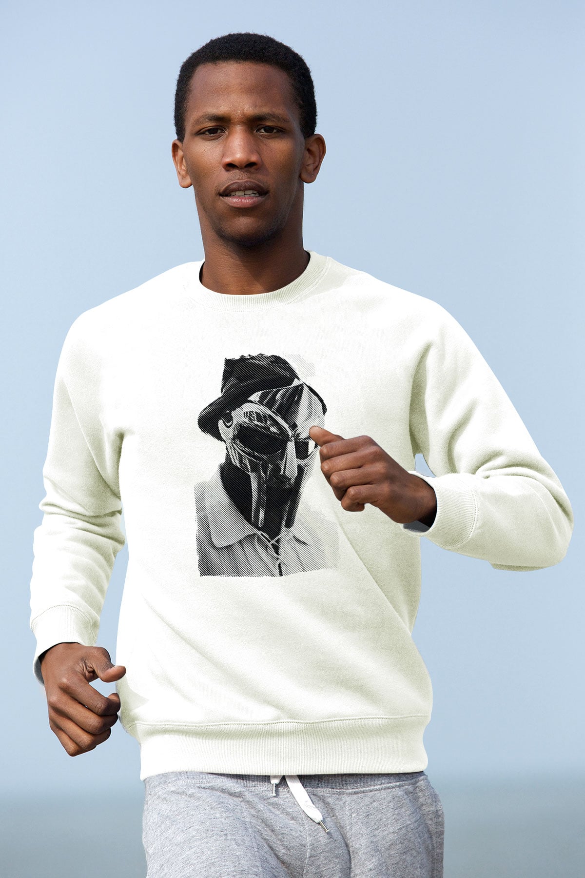 Mf Doom Baskılı Beyaz Unisex Sweatshirt