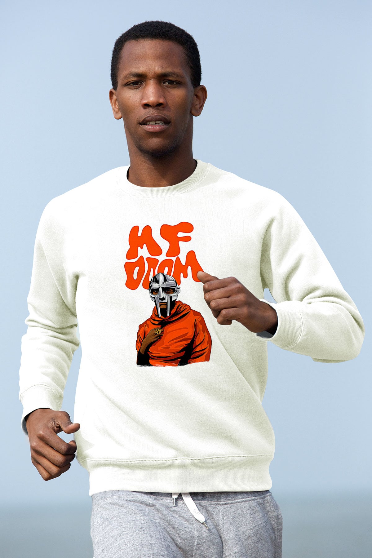 Mf Doom Baskılı Beyaz Unisex Sweatshirt