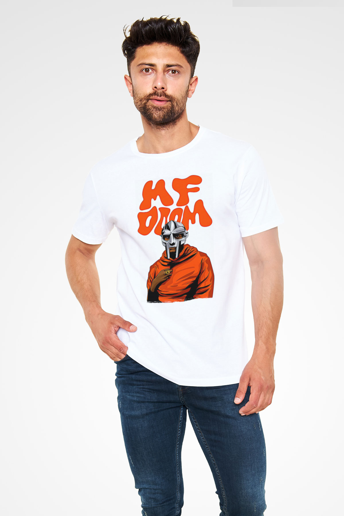 Mf Doom Baskılı Unisex Beyaz Tişört - Tshirt