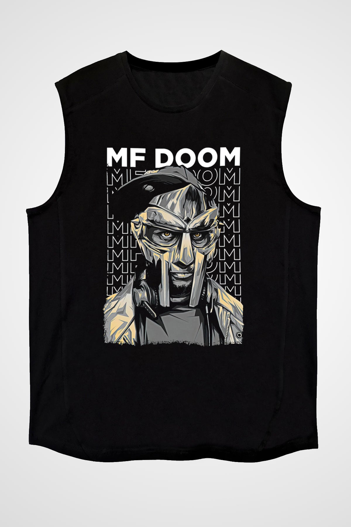 Mf Doom Baskılı Unisex Siyah Kolsuz Tişört - Tshirt