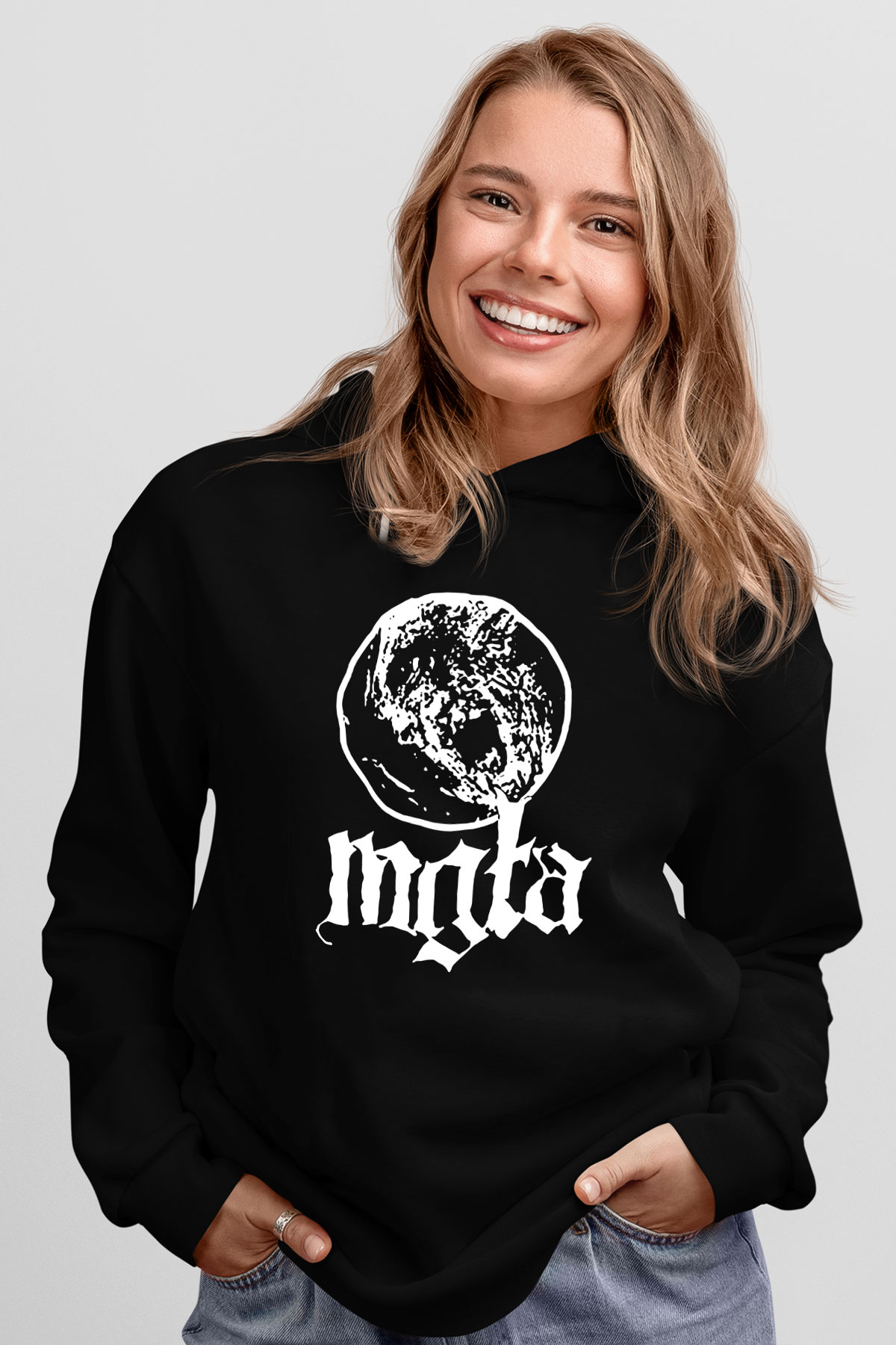 Mgla Baskılı Unisex Siyah Kapüşonlu Sweatshirt