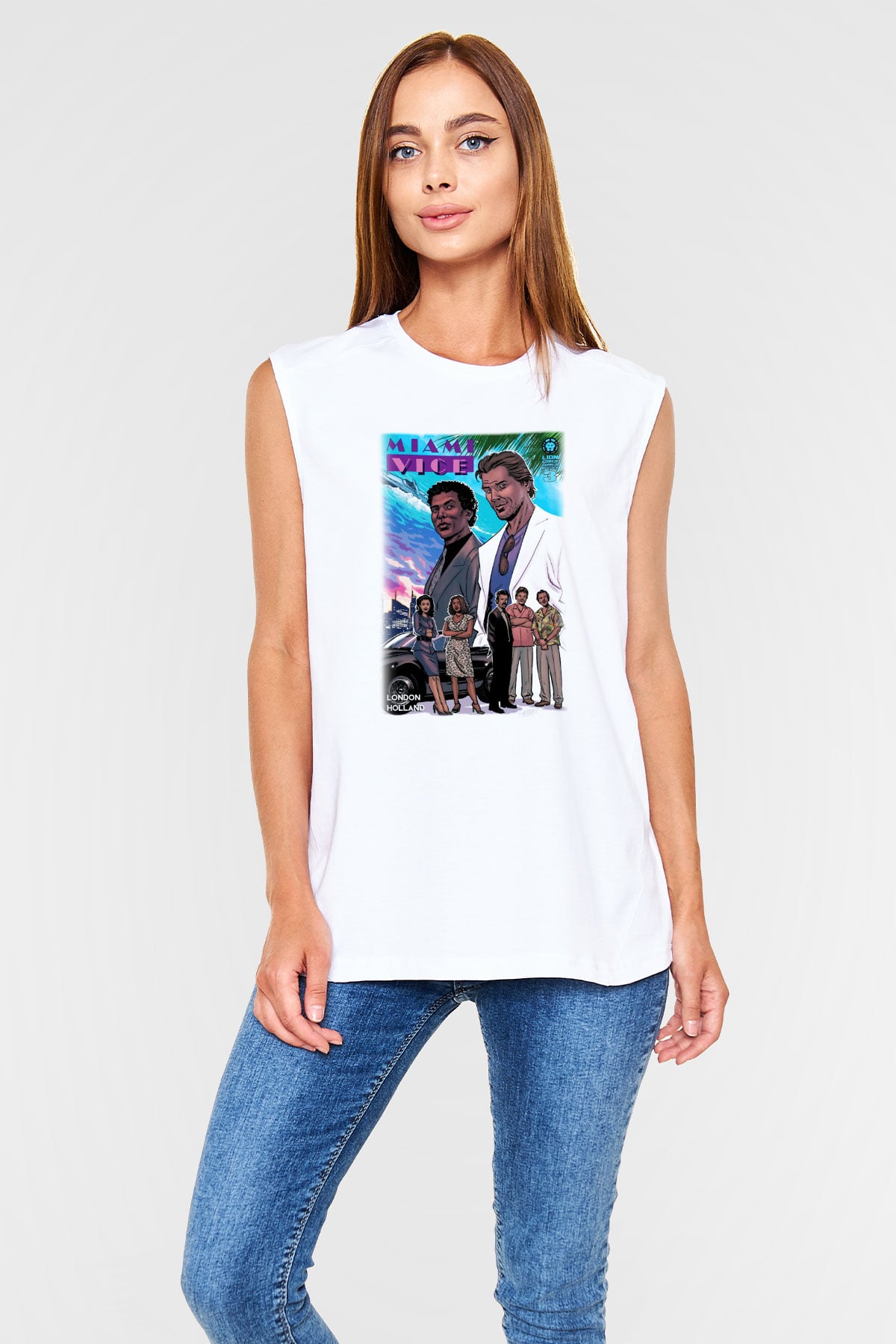 Miami Vice Beyaz Unisex Kolsuz Tişört