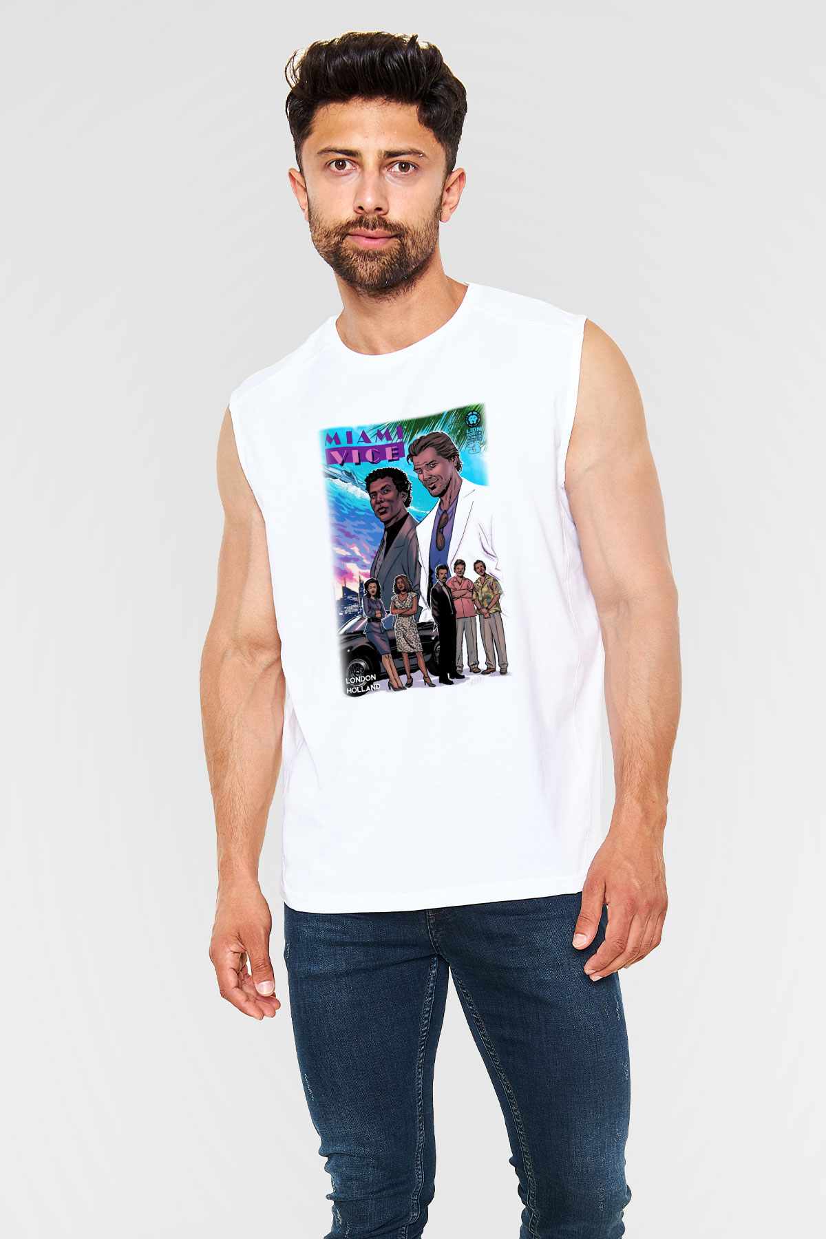 Miami Vice Beyaz Unisex Kolsuz Tişört