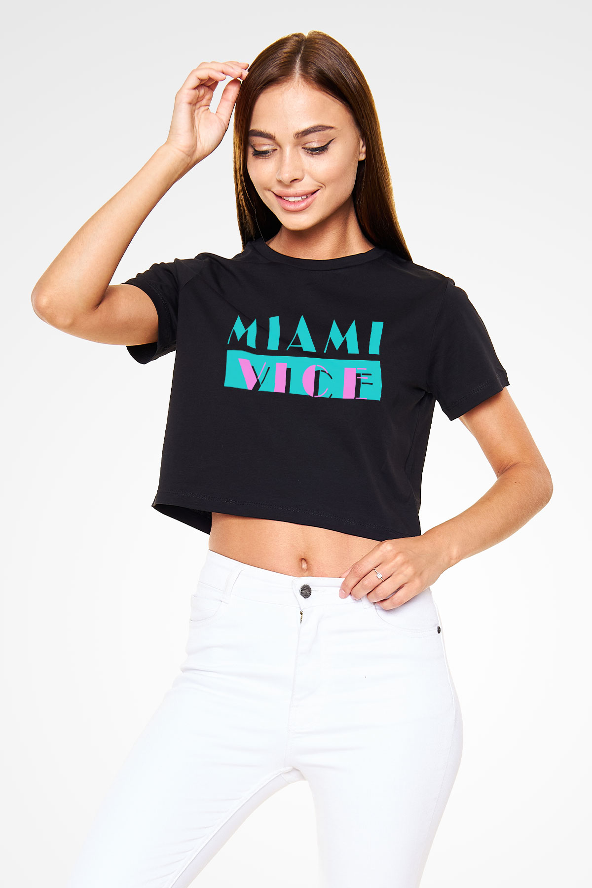 Miami Vice Siyah Crop Top Tişört