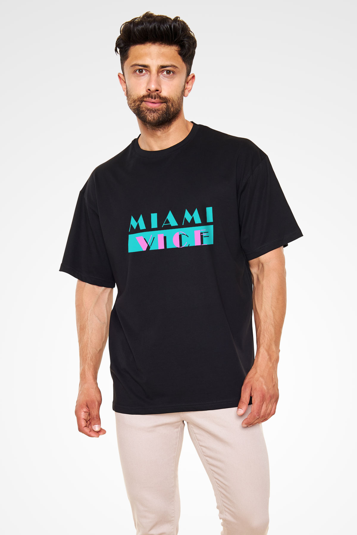 Miami Vice Siyah Unisex Oversize Tişört