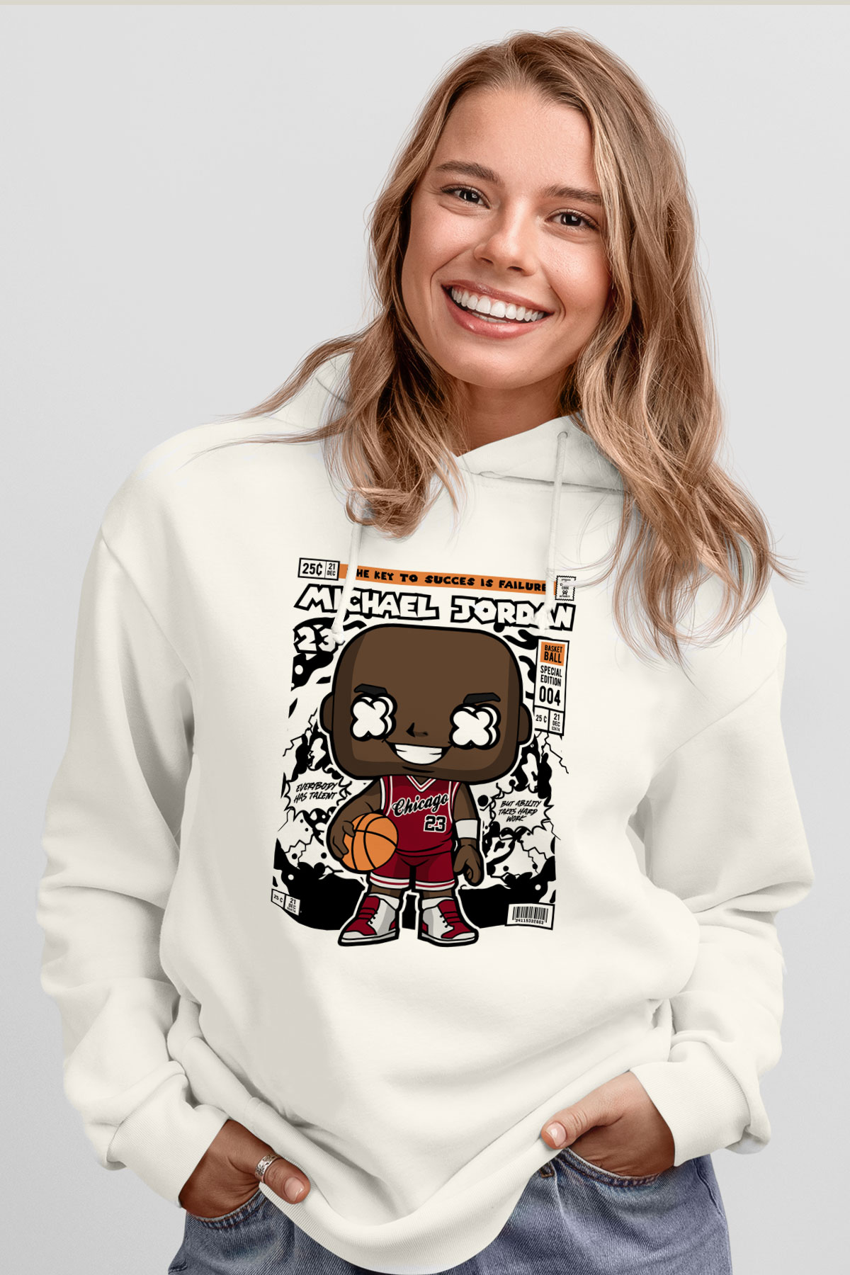 Michael Baskılı Unisex Beyaz Hoodie