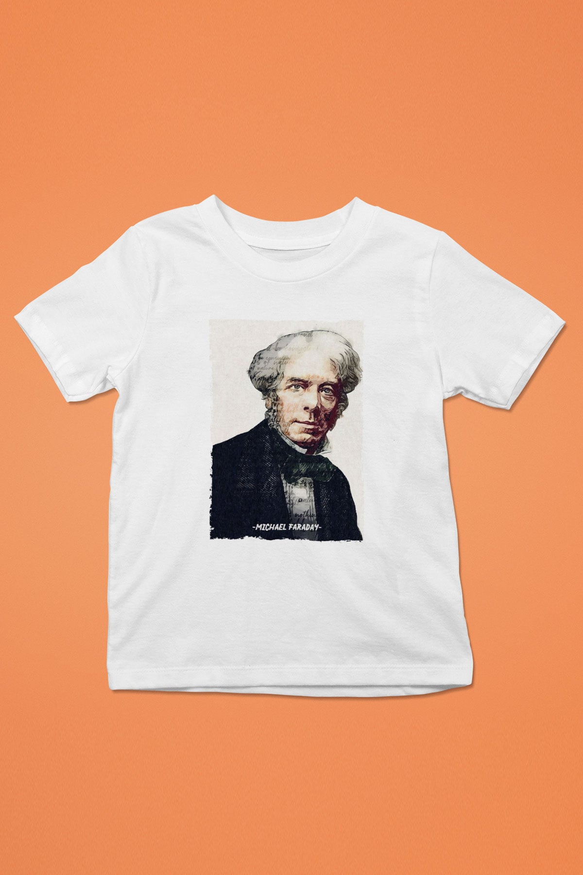Michael Faraday Yazılı Portre Baskılı Unisex Beyaz Çocuk Tişörtü - Tshirt