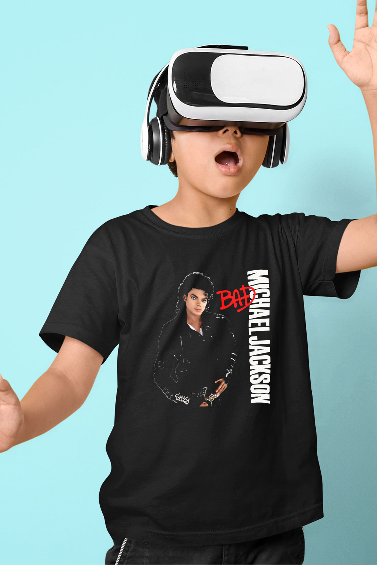 Michael Jackson Baskılı Siyah Unisex Çocuk Tişört