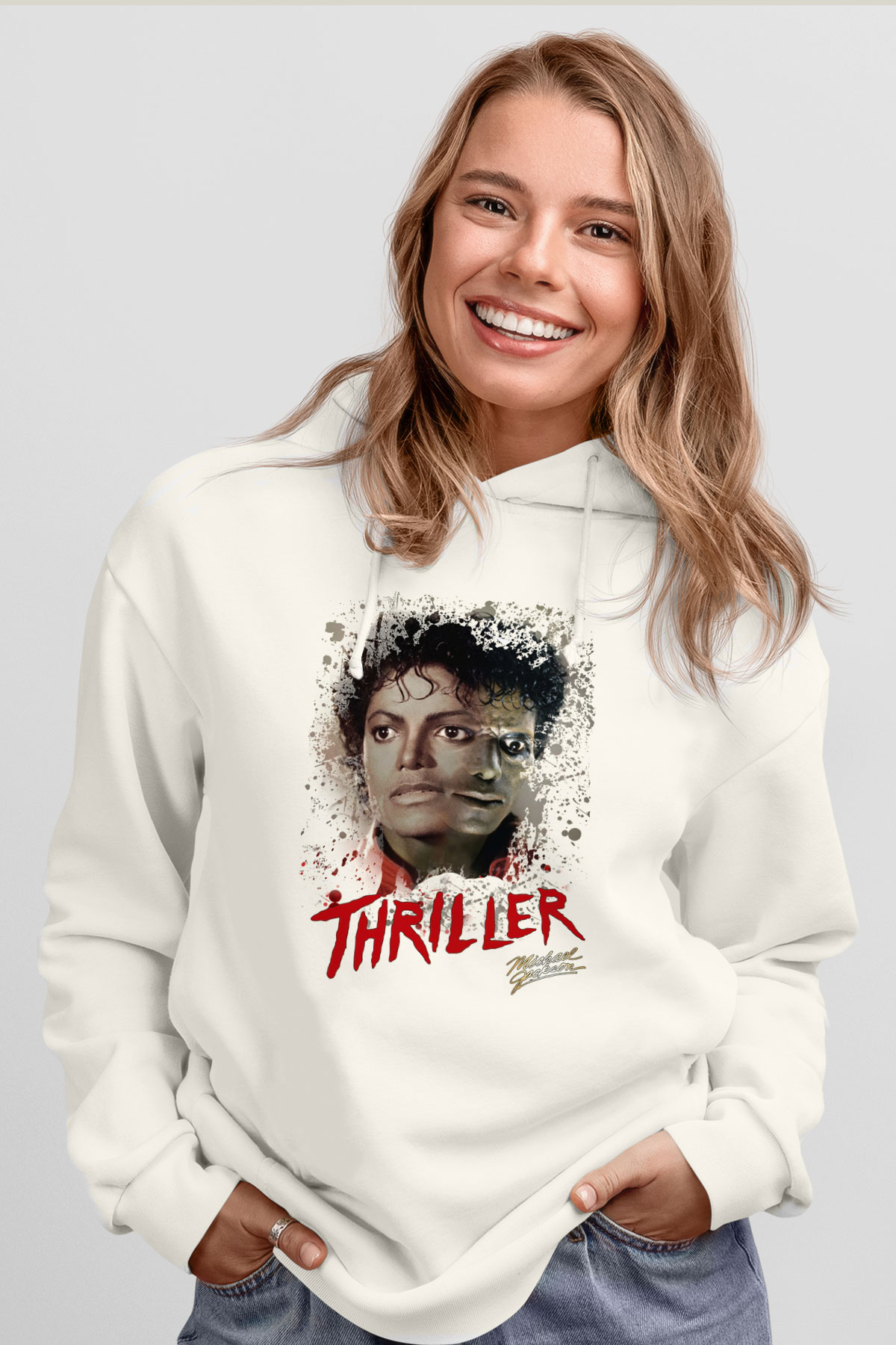 Michael Jackson Beyaz Unisex Kapşonlu Sweatshirt