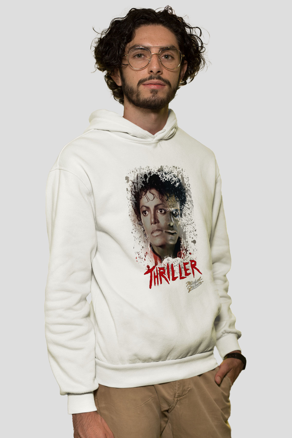 Michael Jackson Beyaz Unisex Kapşonlu Sweatshirt