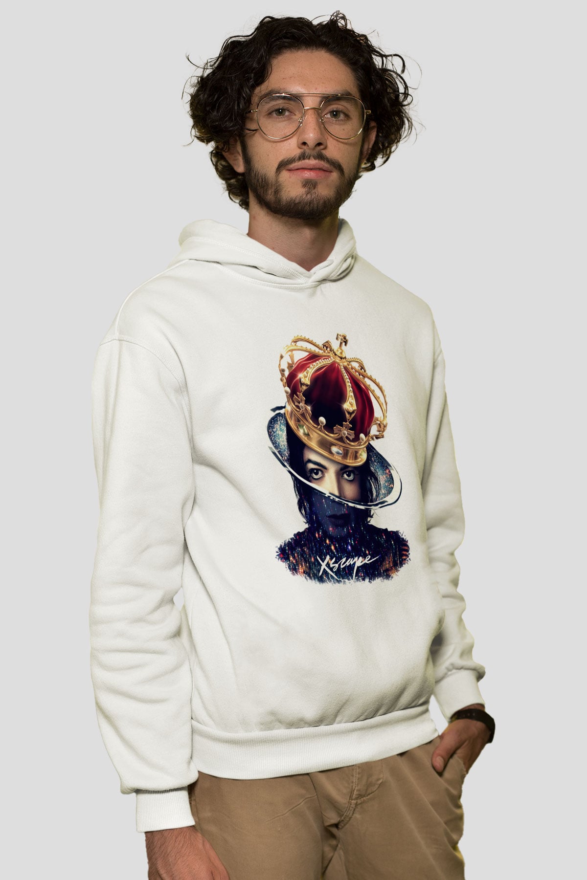 Michael Jackson Beyaz Unisex Kapşonlu Sweatshirt