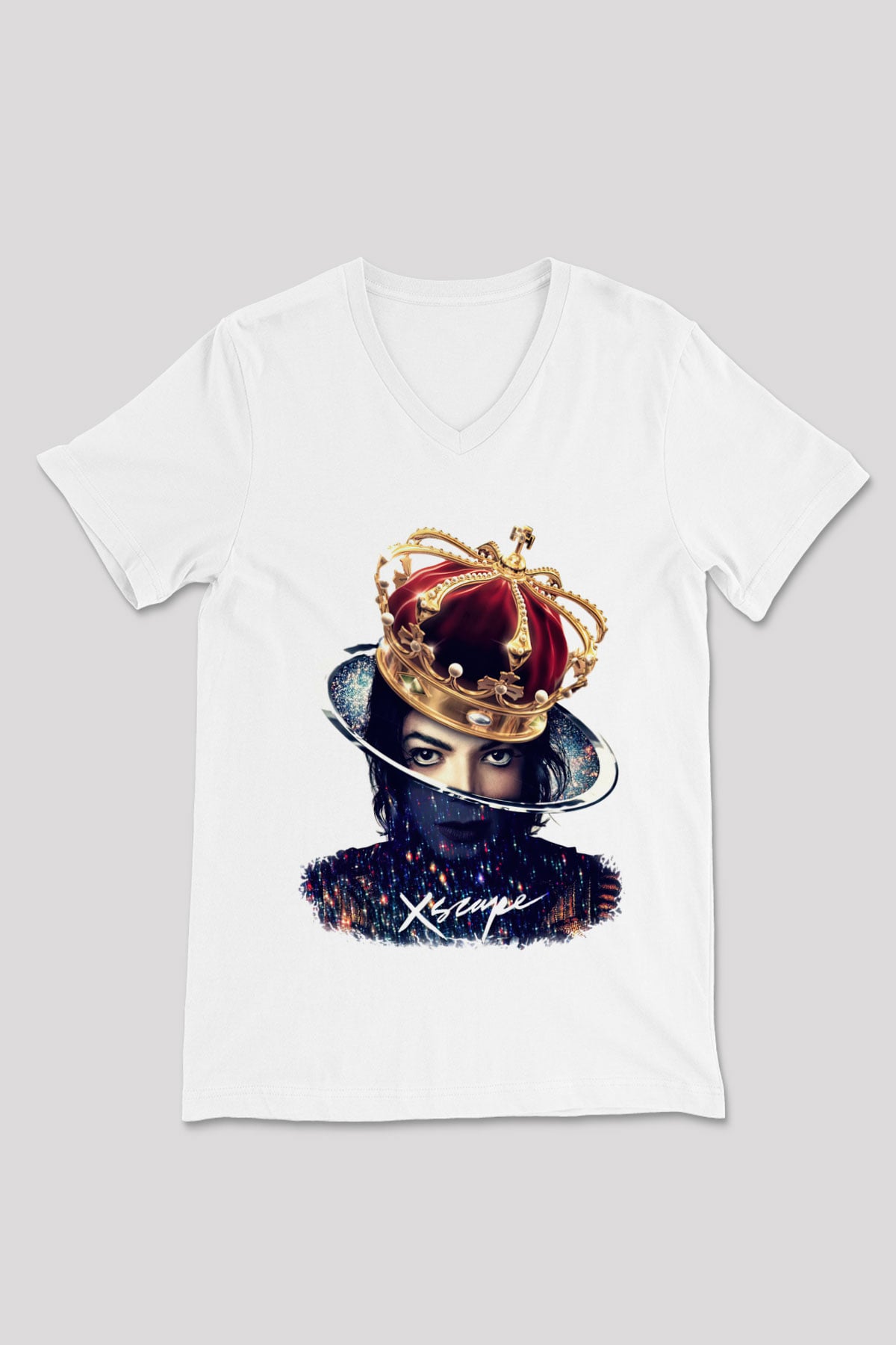 Michael Jackson Beyaz Unisex V Yaka Tişört T-Shirt