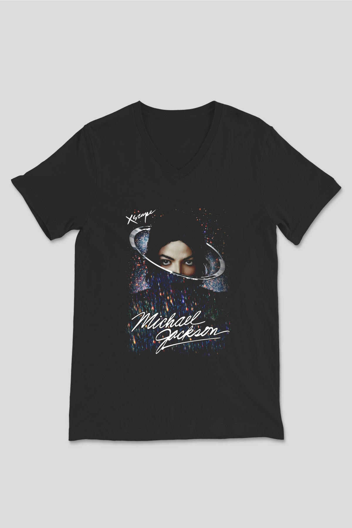 Michael Jackson Siyah Unisex V Yaka Tişört T-Shirt