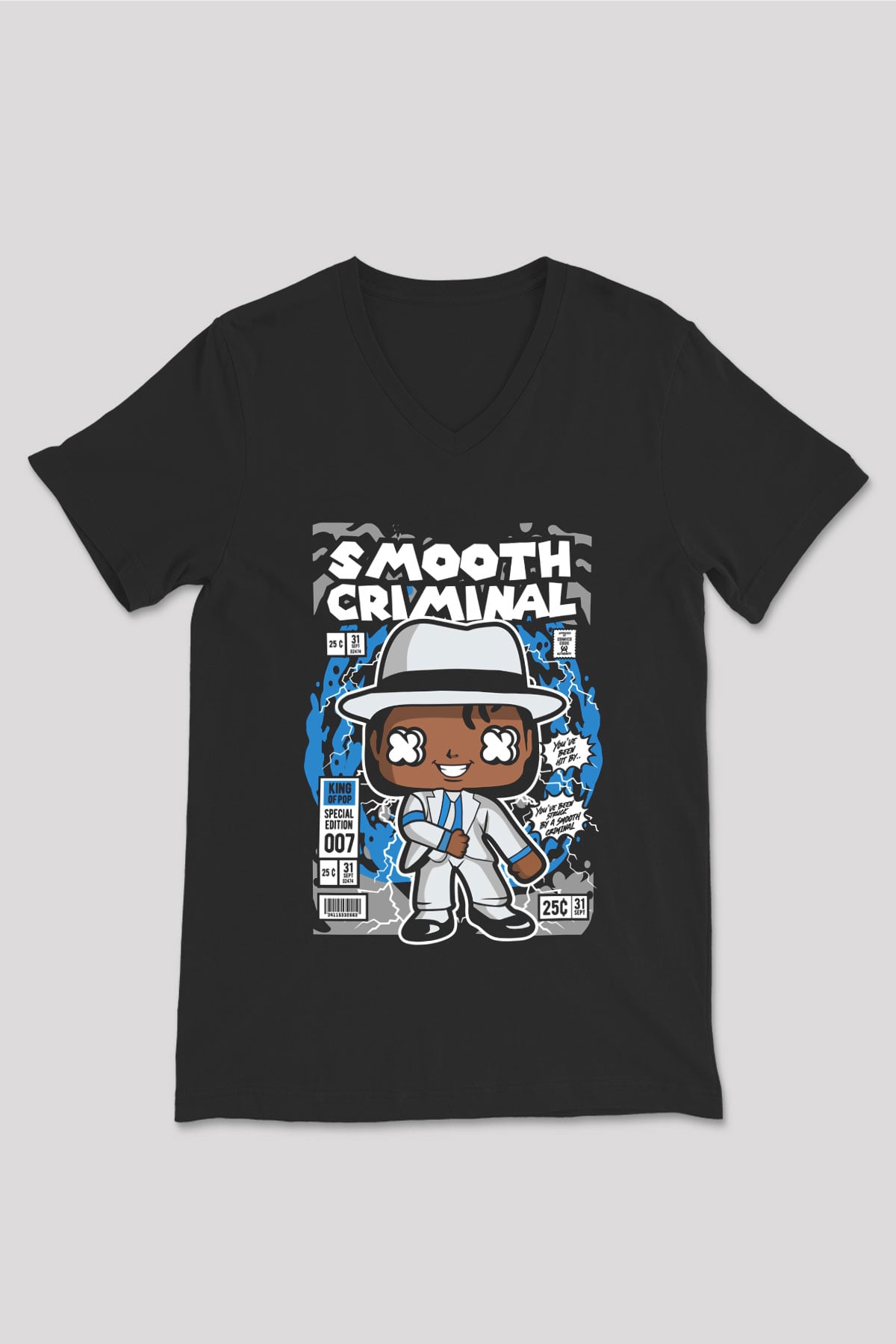 Michael Jackson Smooth Criminal Baskılı Unisex Siyah V Yaka Tişört