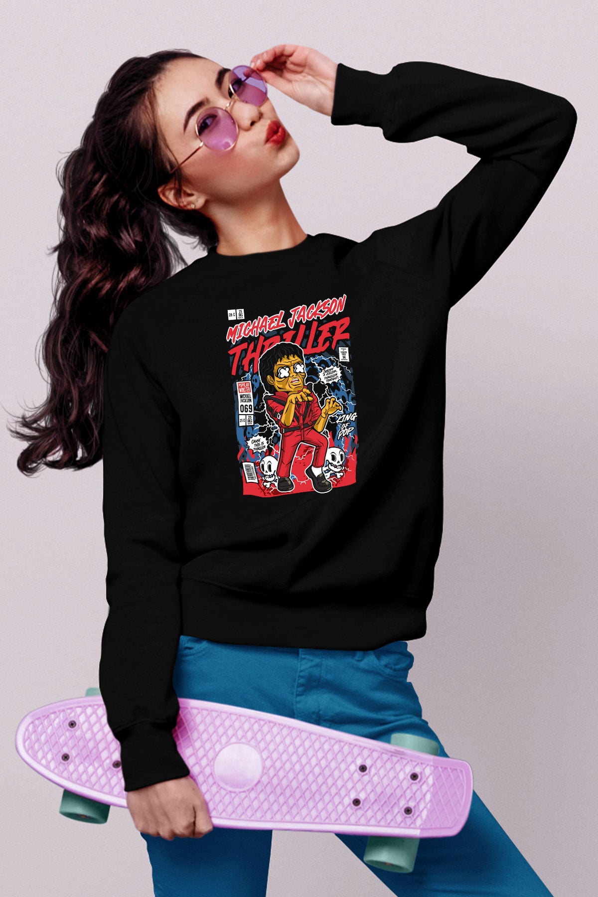 Michael Jackson Thriller Baskılı Unisex Siyah Sweatshirt