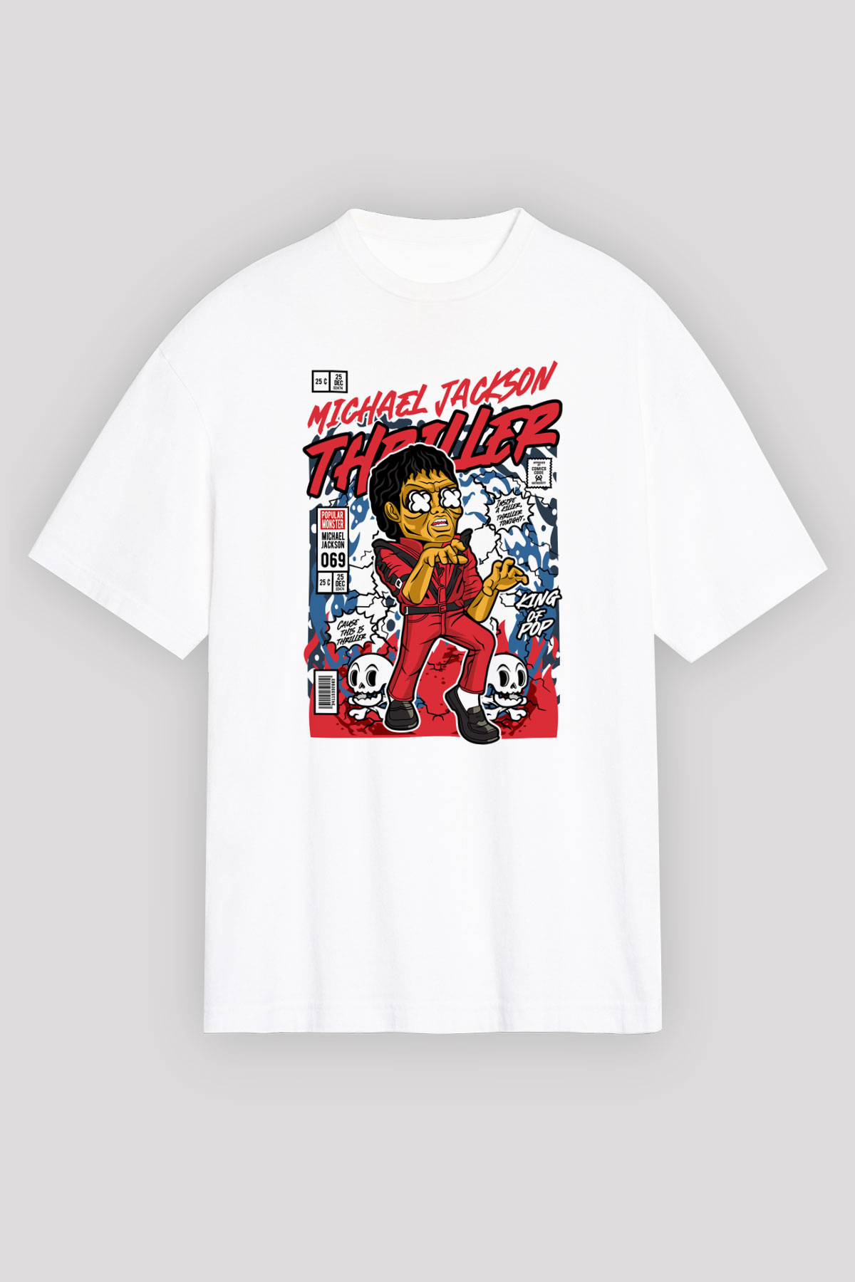 Michael Jackson Thriller Baskılı Unisex Beyaz Oversize Tişört