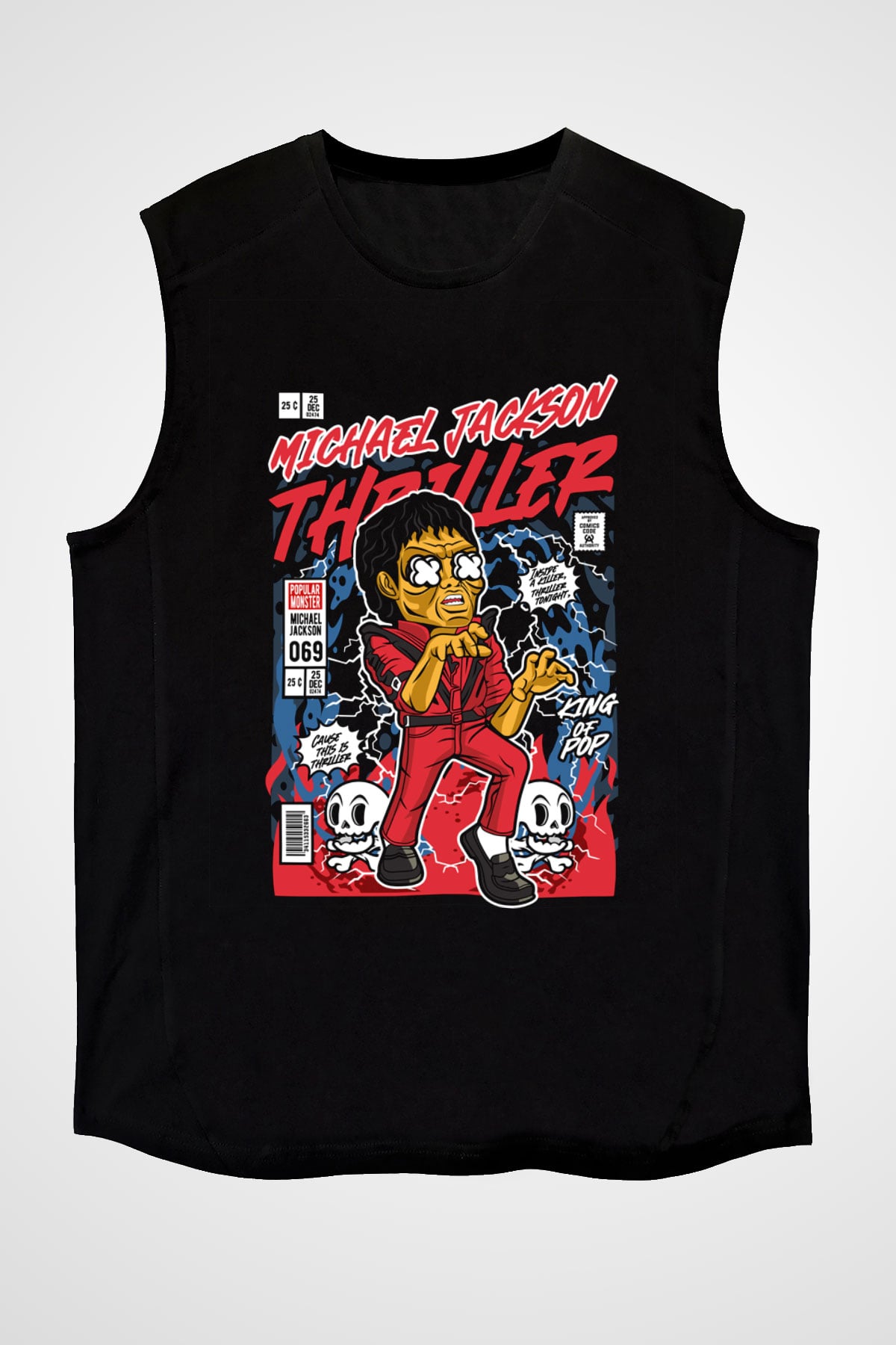 Michael Jackson Thriller Baskılı Unisex Siyah Kolsuz Tişört