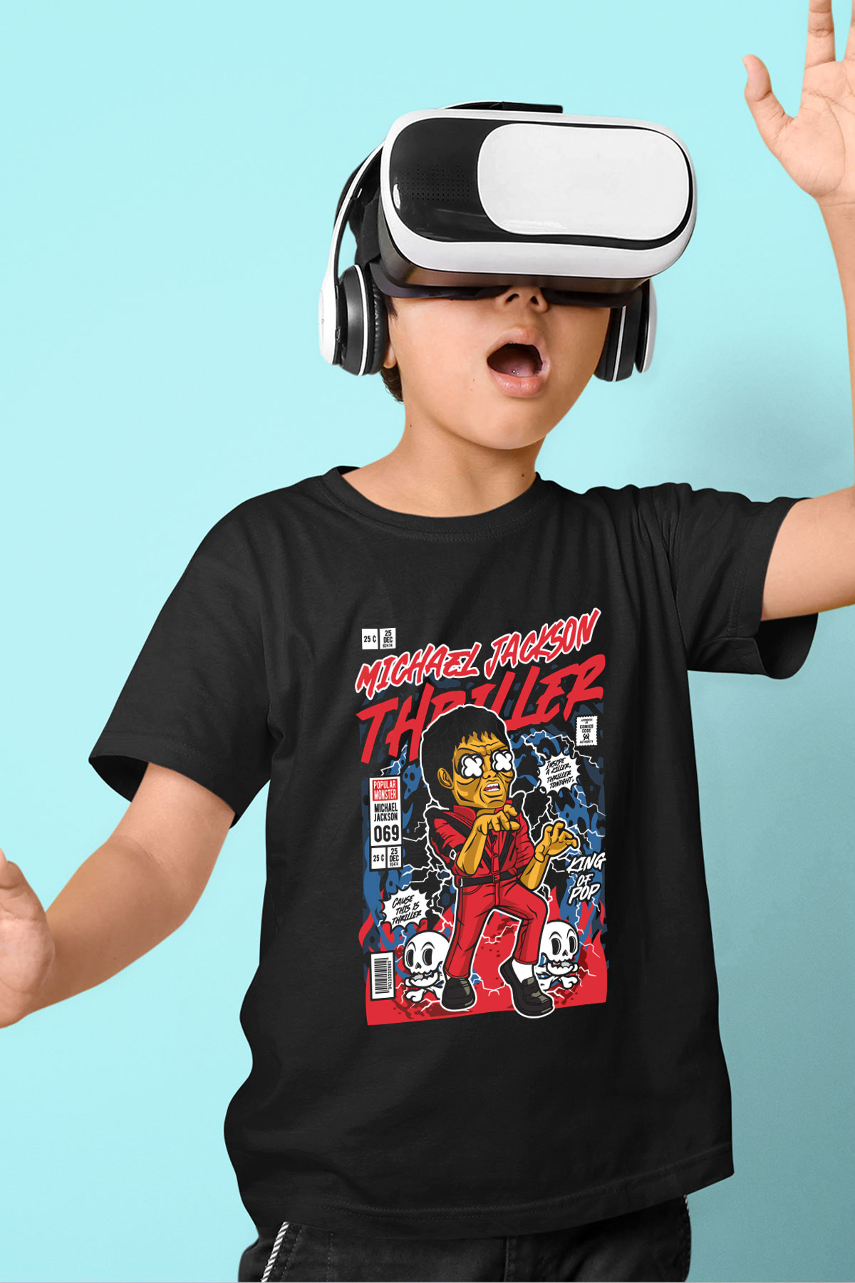 Michael Jackson Thriller Baskılı Unisex Siyah Çocuk Tişört
