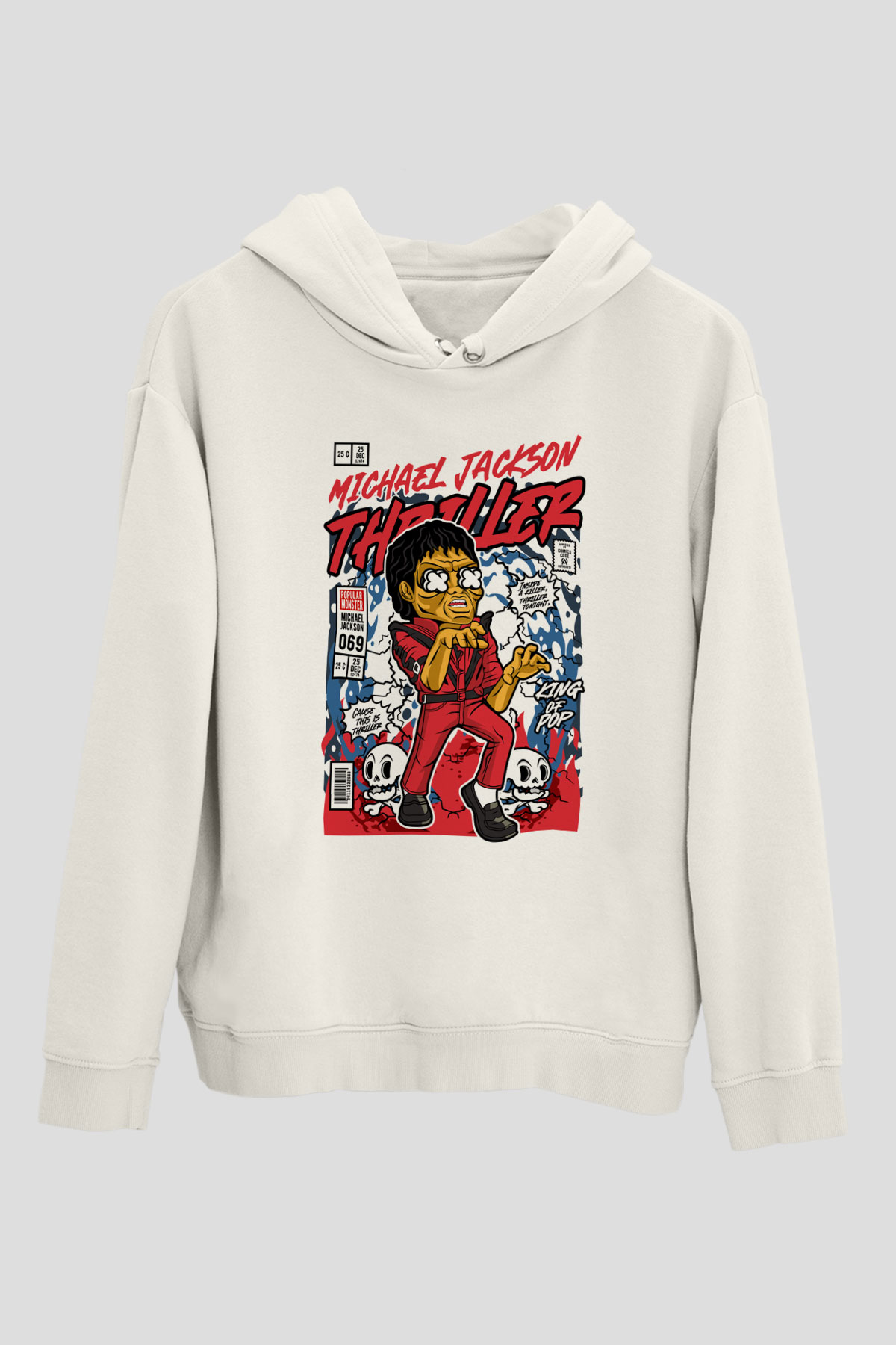 Michael Jackson Thriller Baskılı Unisex Beyaz Hoodie