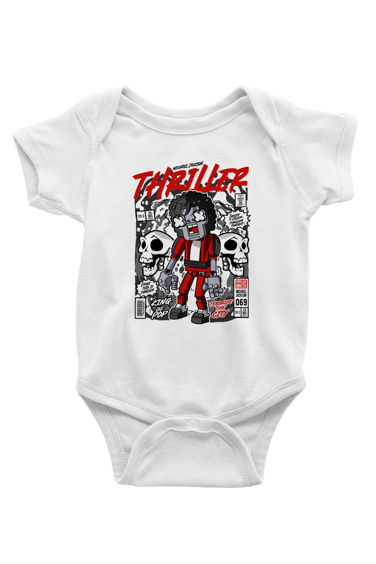 Michael Jakson Zombie Baskılı Unisex Beyaz Bebek Body - Zıbın